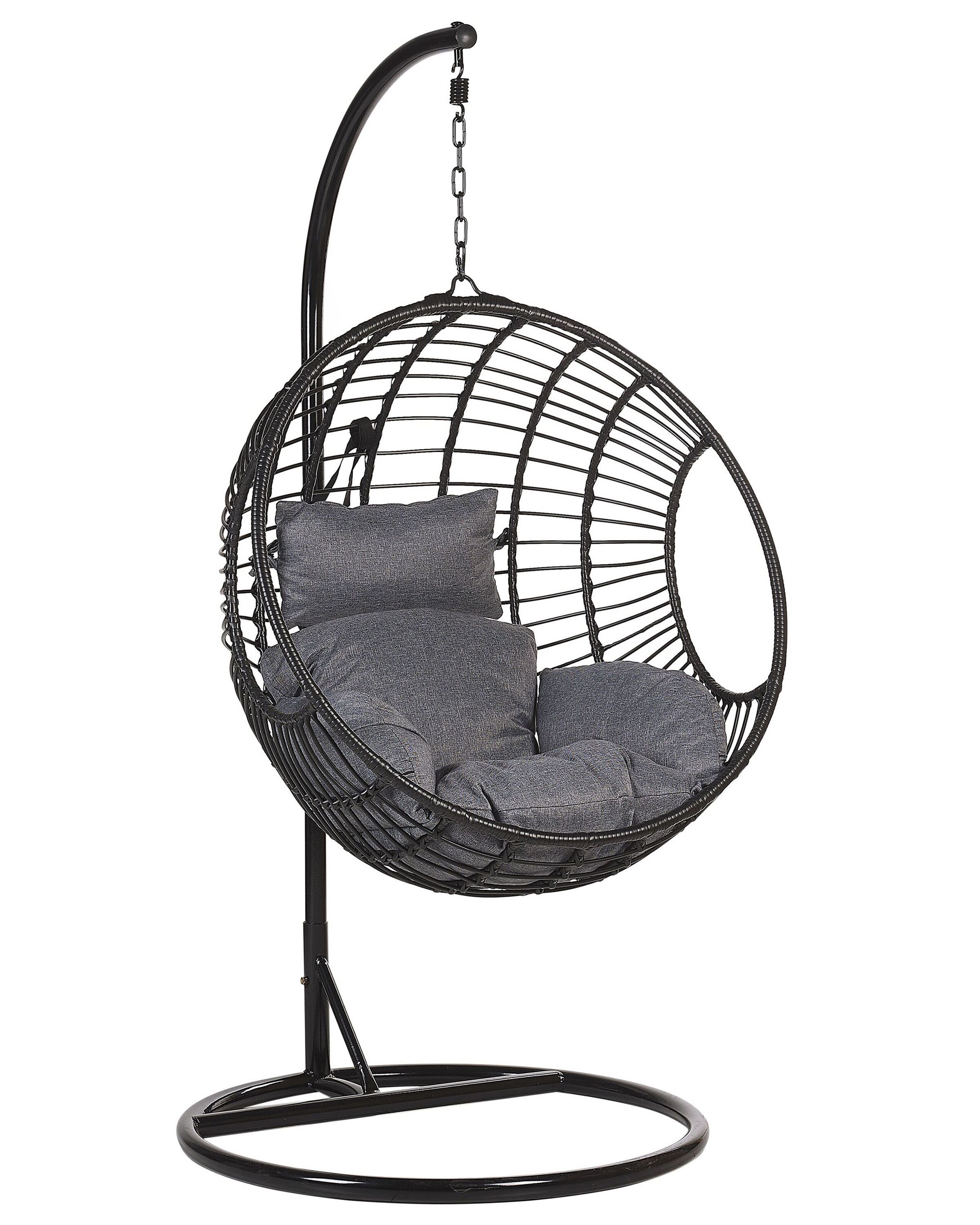 PE Rattan Hanging Chair with Stand Black ASPIO - Gemini Interiors