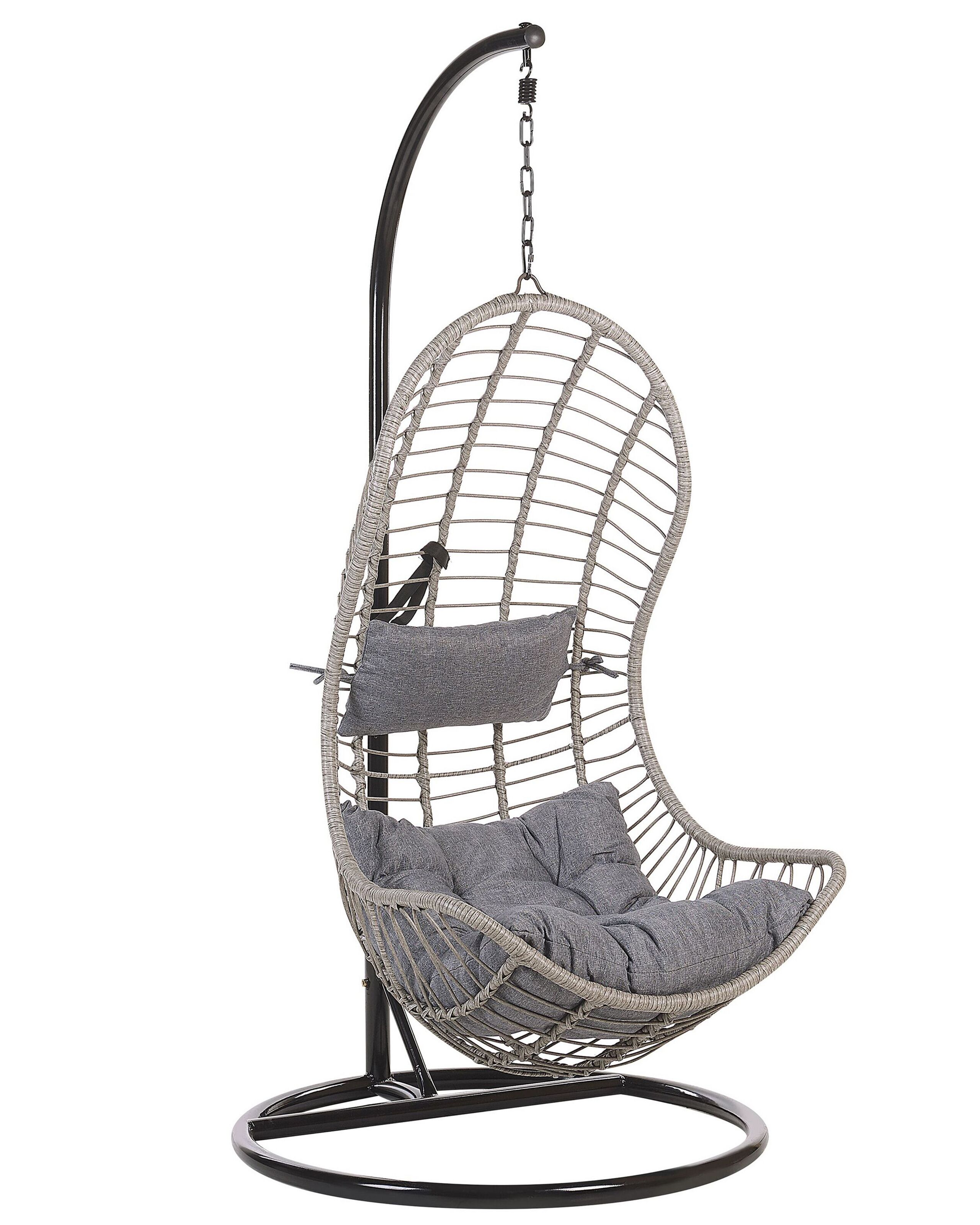 PE Rattan Hanging Chair with Stand Grey PINETO - Gemini Interiors