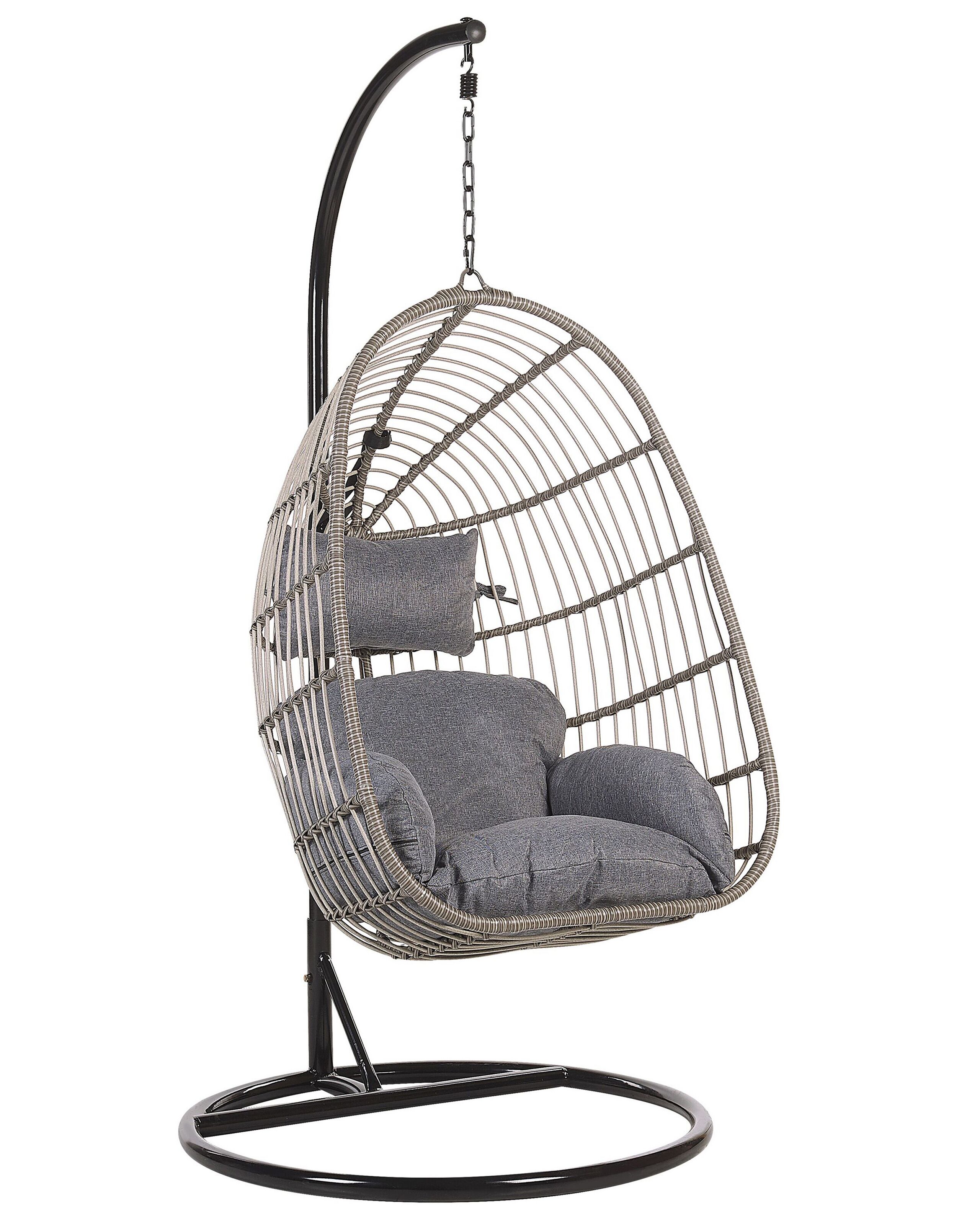 PE Rattan Hanging Chair with Stand Grey CASOLI - Gemini Interiors