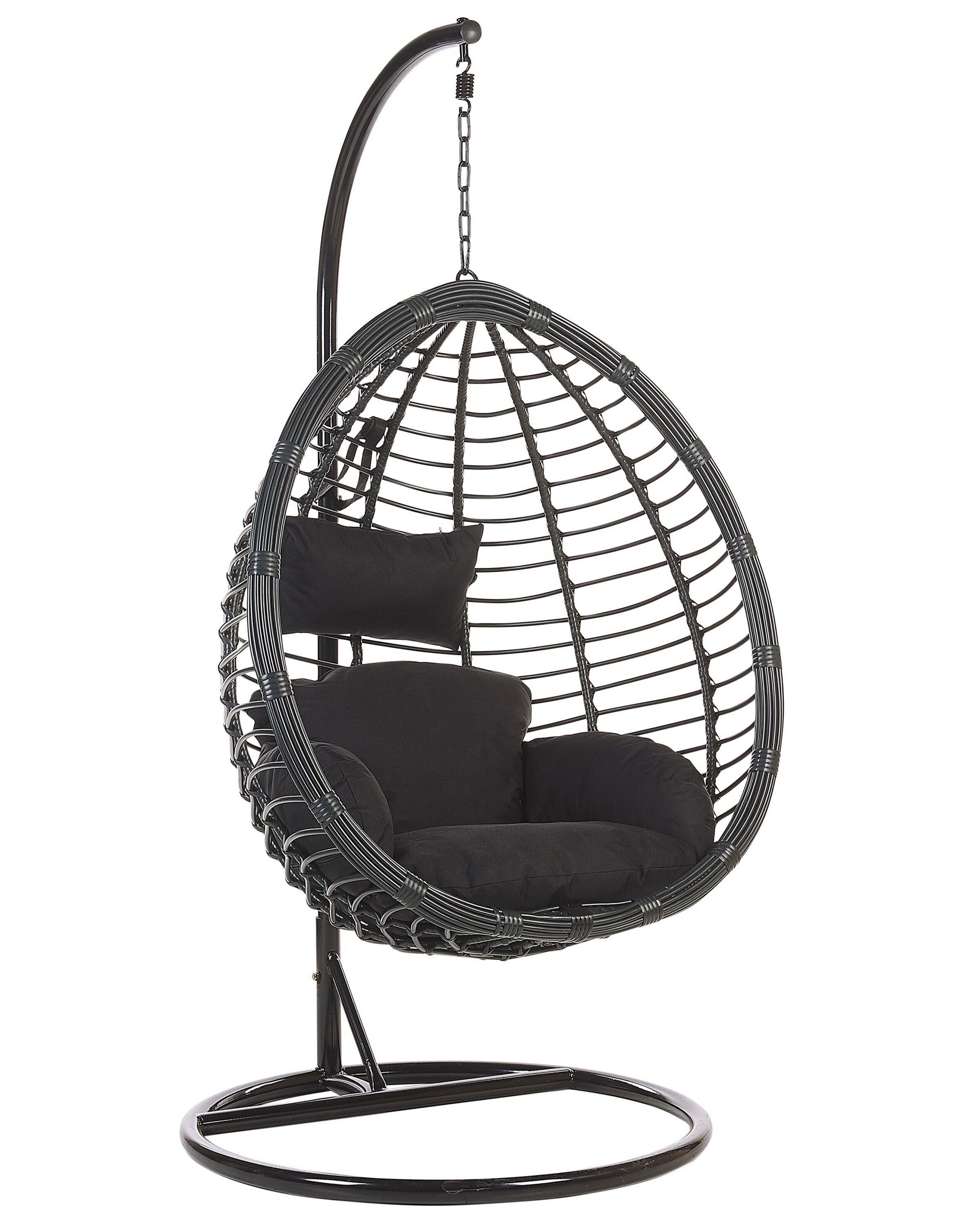 PE Rattan Hanging Chair with Stand Black TOLLO - Gemini Interiors