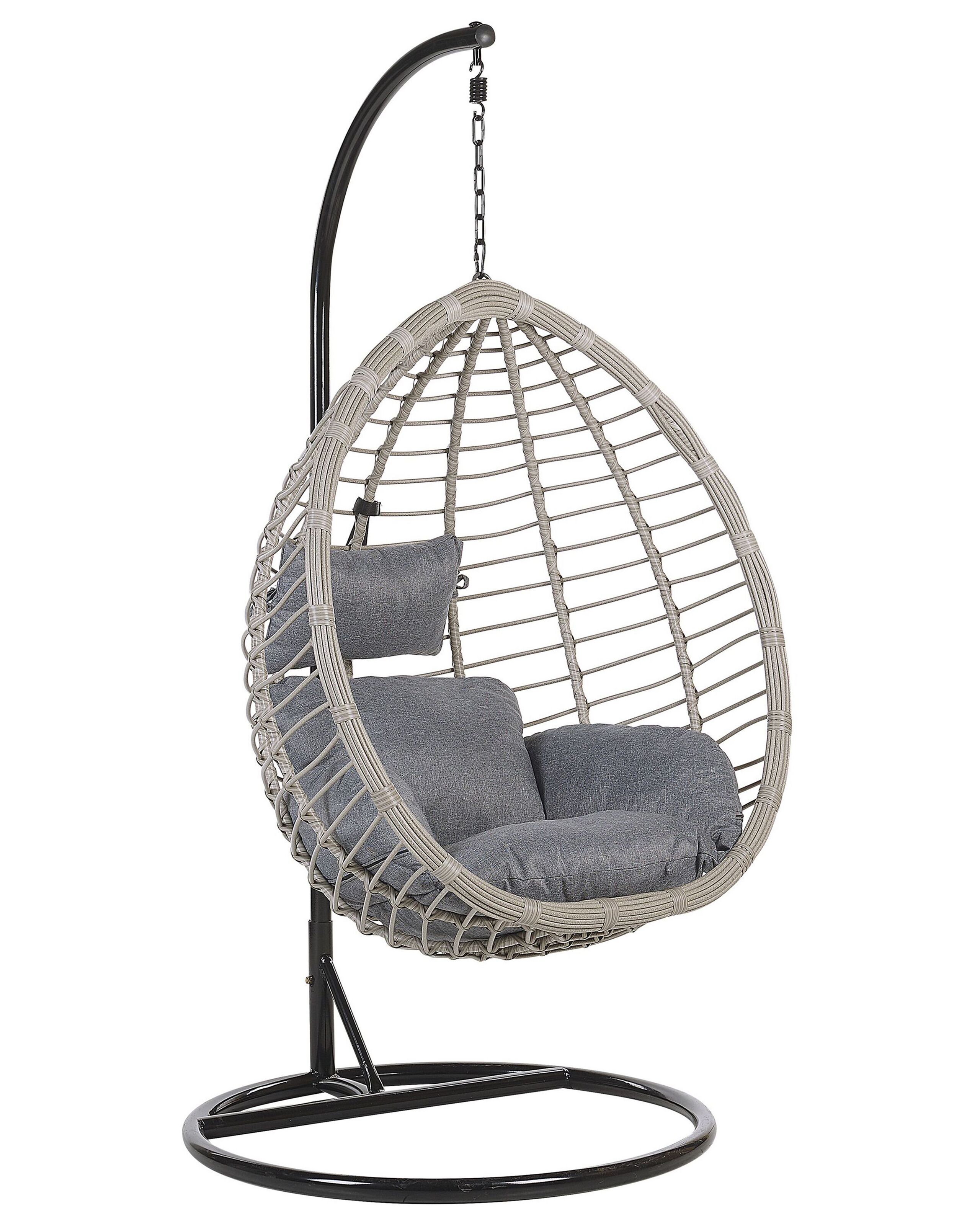 PE Rattan Hanging Chair with Stand Grey TOLLO - Gemini Interiors