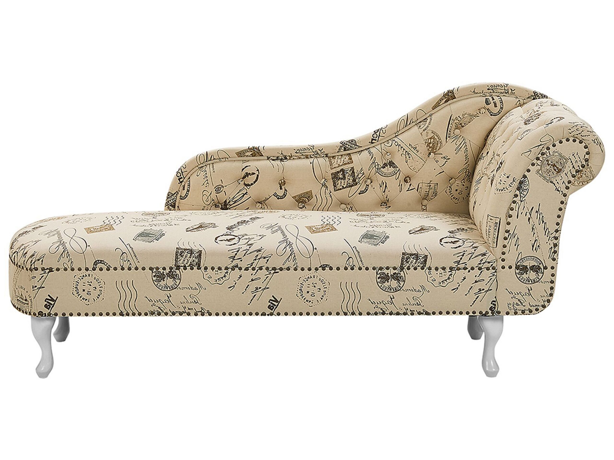 Right Hand Chaise Lounge Print Beige NIMES - Gemini Interiors