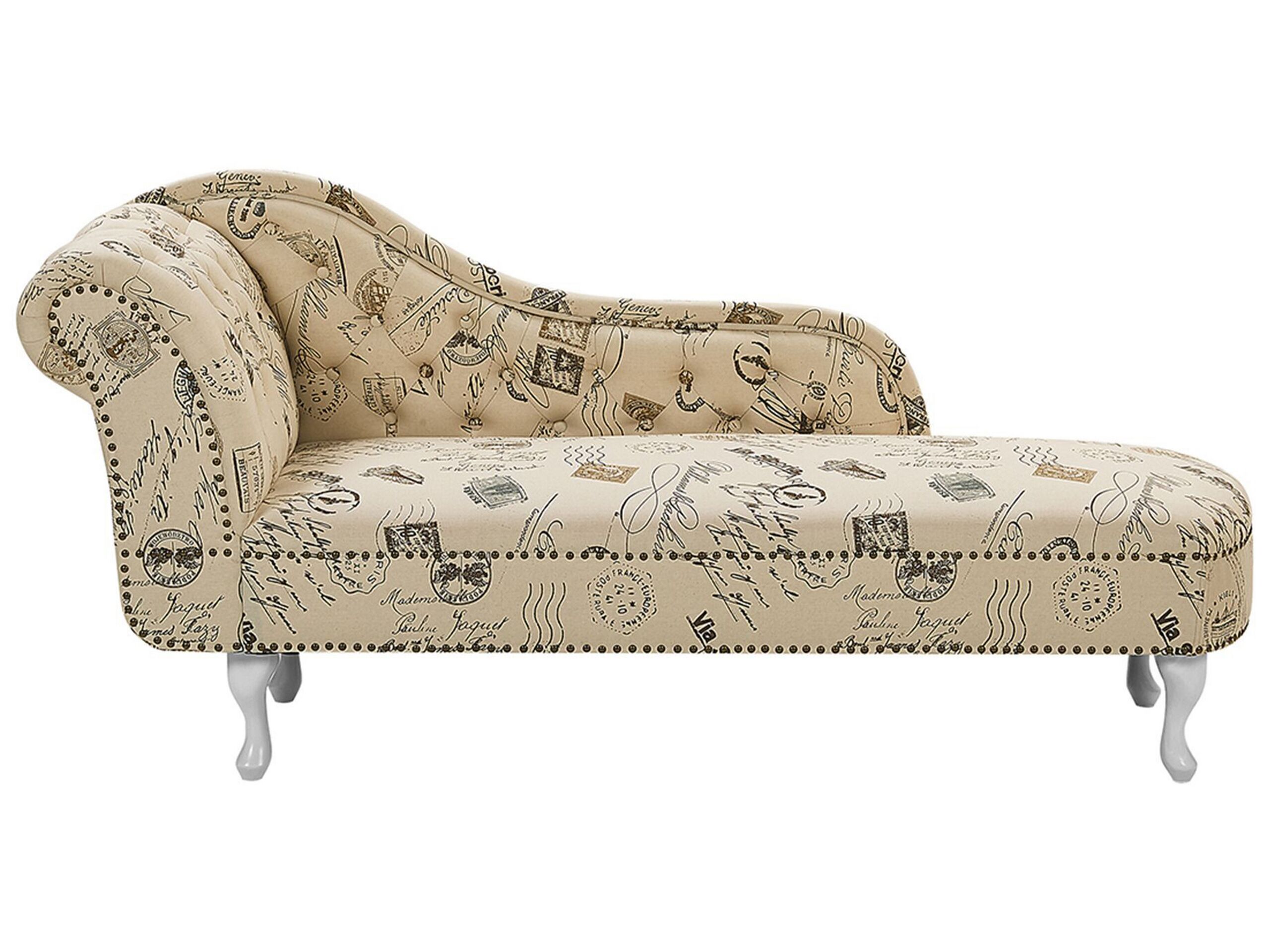 Left Hand Chaise Lounge Print Beige NIMES - Gemini Interiors