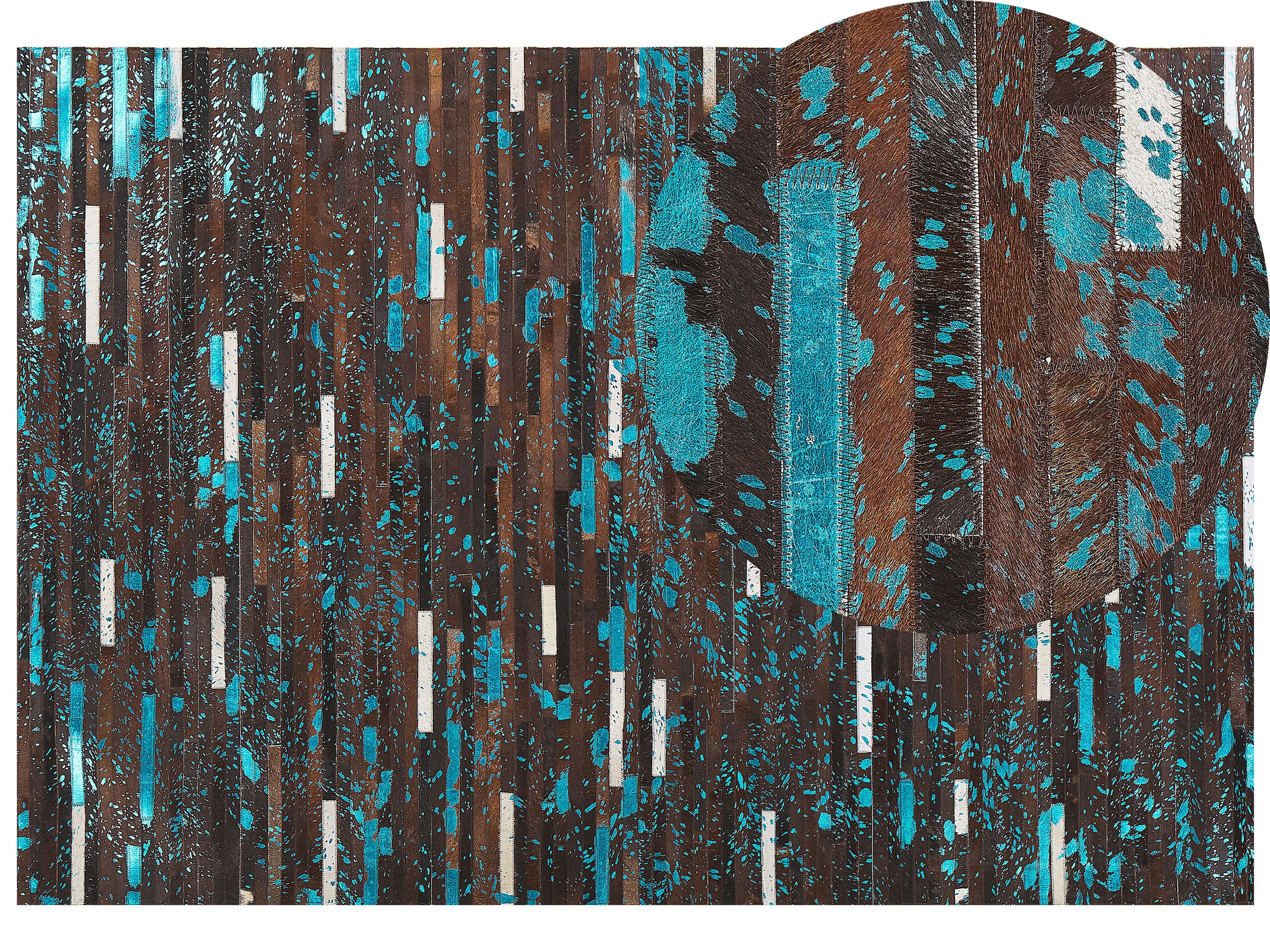 Cowhide Area Rug 160x230cm Brown and Blue - Gemini Interiors