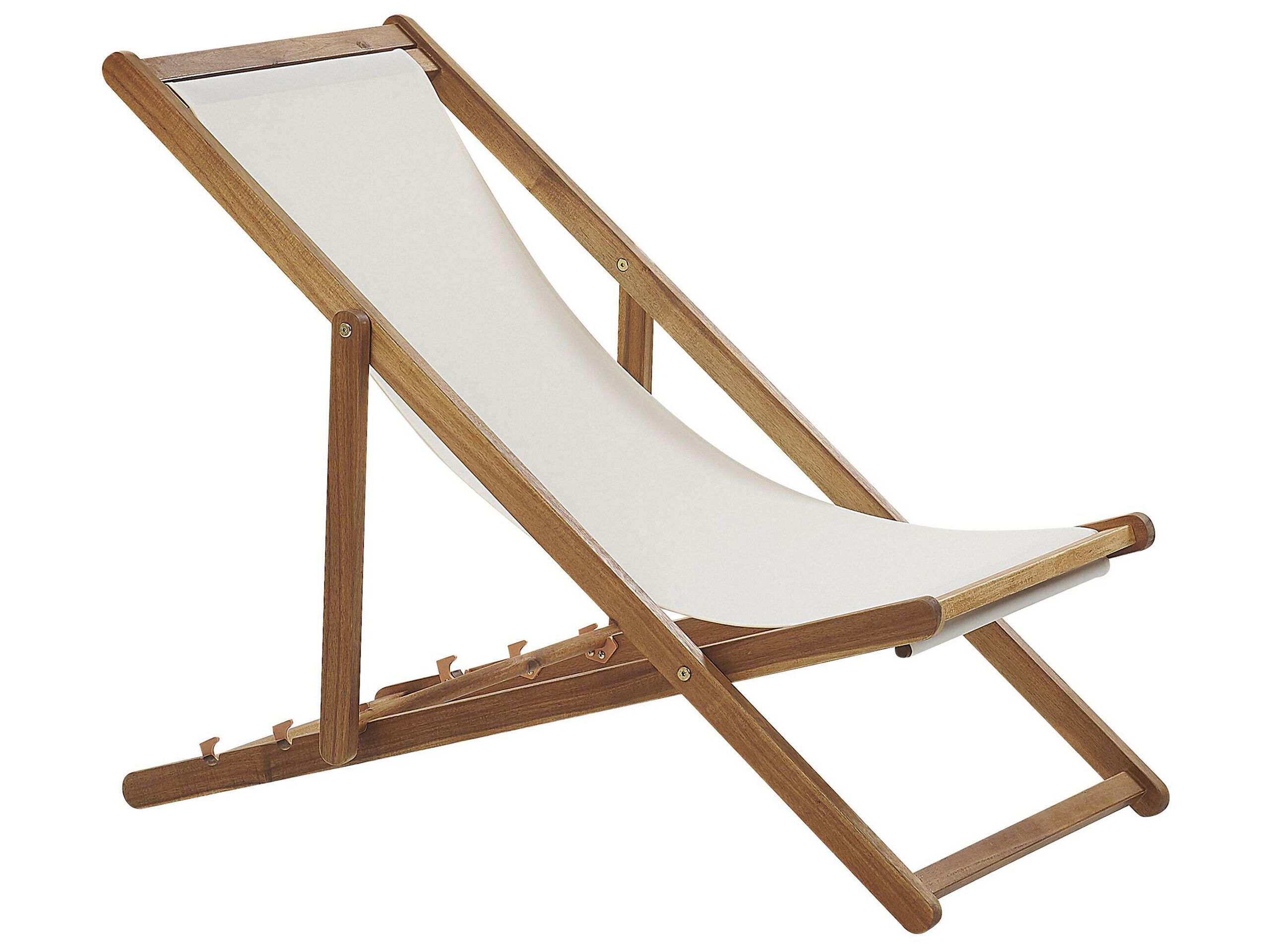 Acacia Folding Deck Chair Light Wood with Off-White ANZIO - Gemini Interiors