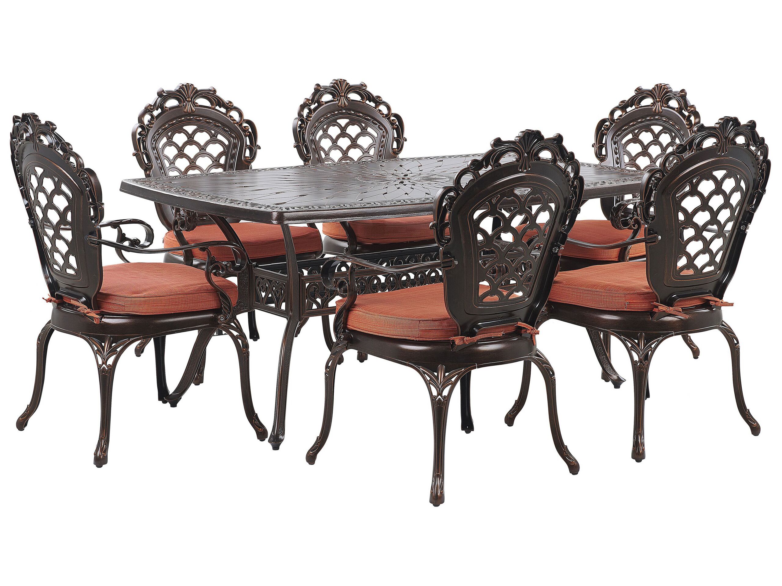 6 Seater Metal Garden Dining Set Brown LIZZANO - Gemini Interiors