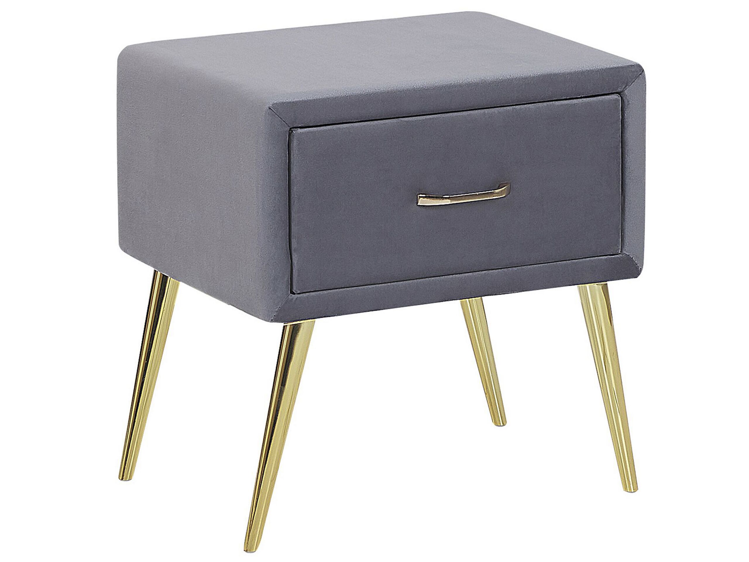Bedside Table - CORBY 1 Drawer Nightstand Grey and Gold 46cm - Gemini Interiors