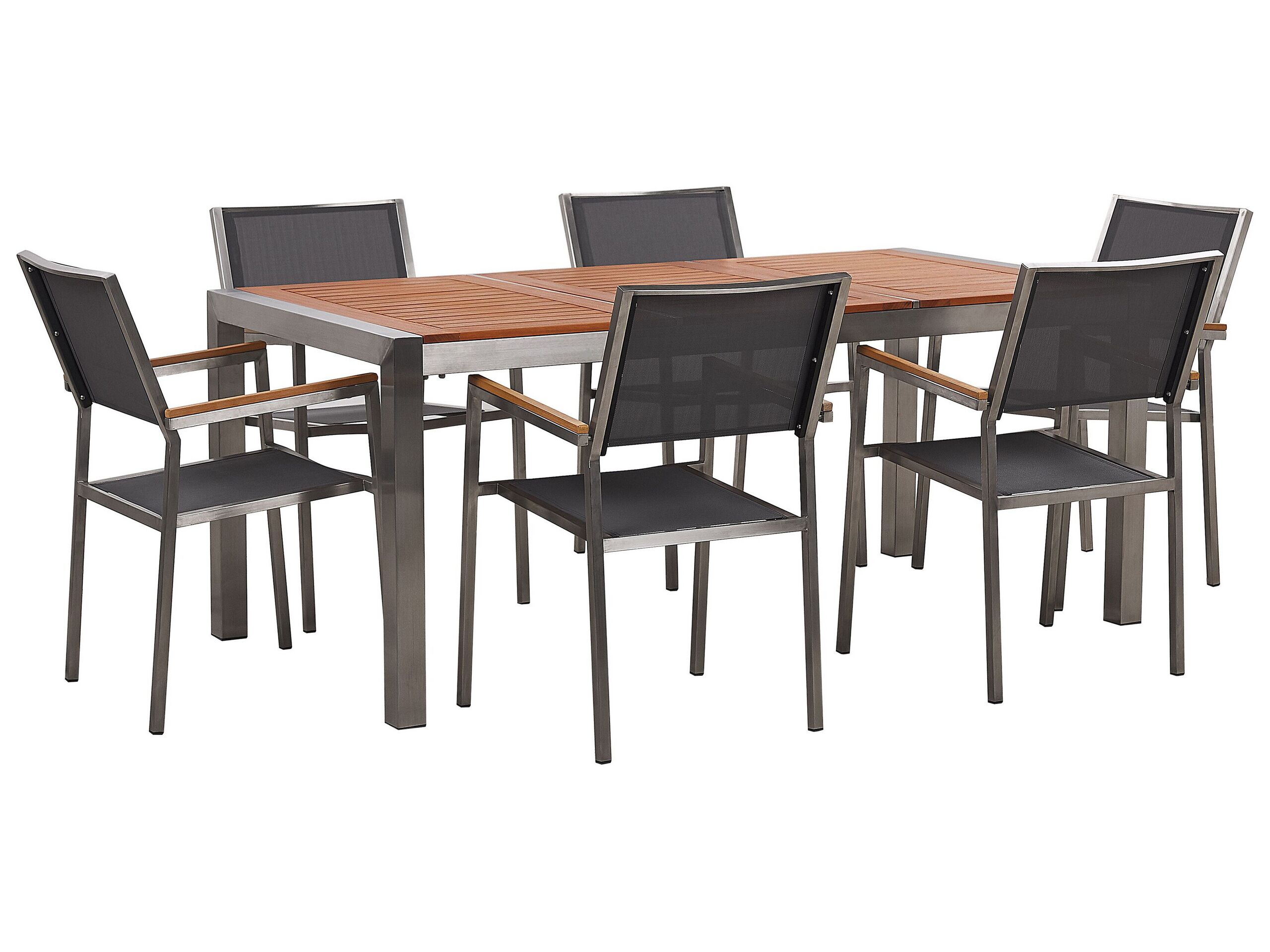 6 Seater Garden Dining Set Eucalyptus Wood Top with Grey Chairs GROSSETO - Gemini Interiors