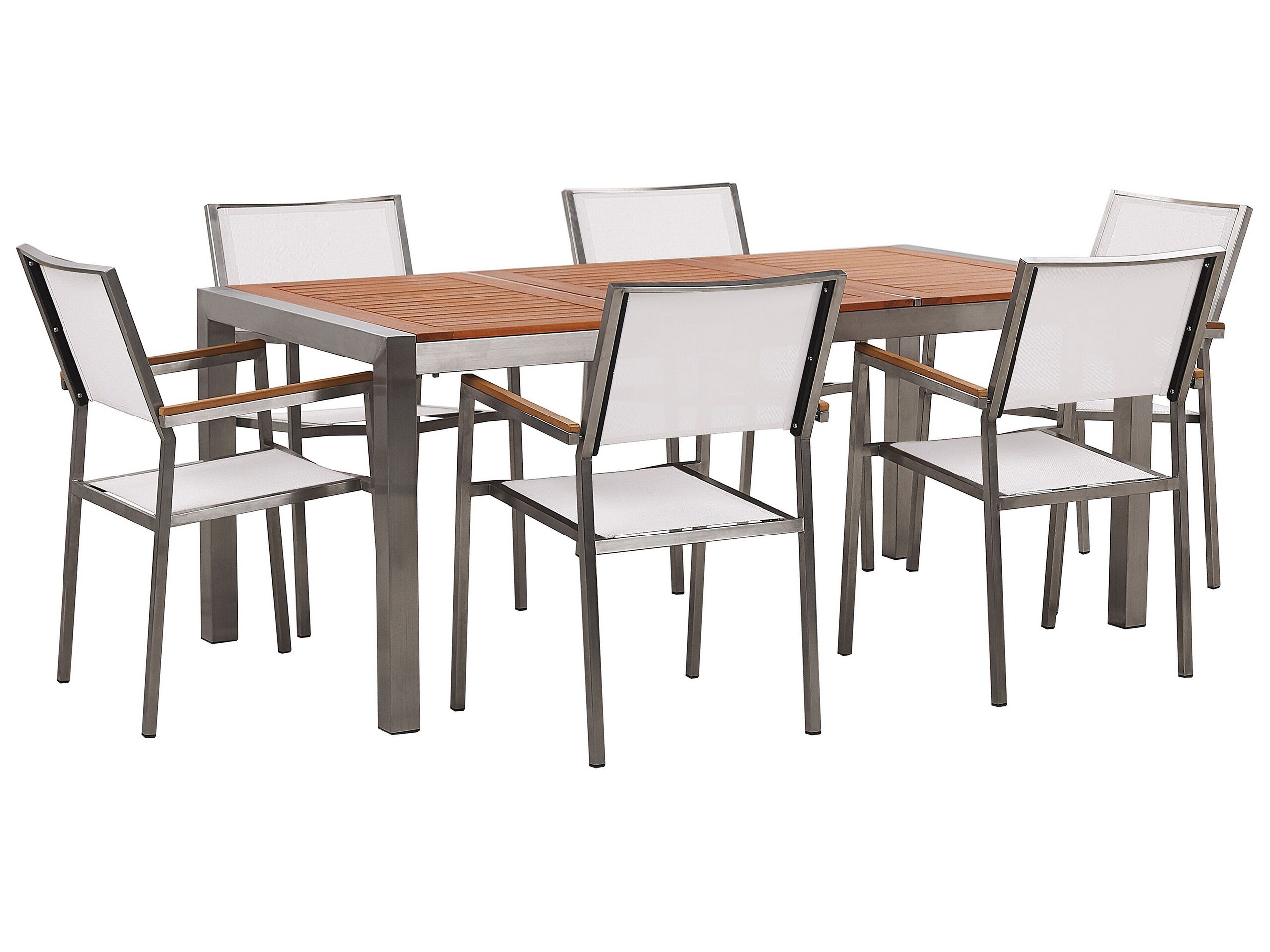 6 Seater Garden Dining Set Eucalyptus Wood Top with White Chairs GROSSETO - Gemini Interiors