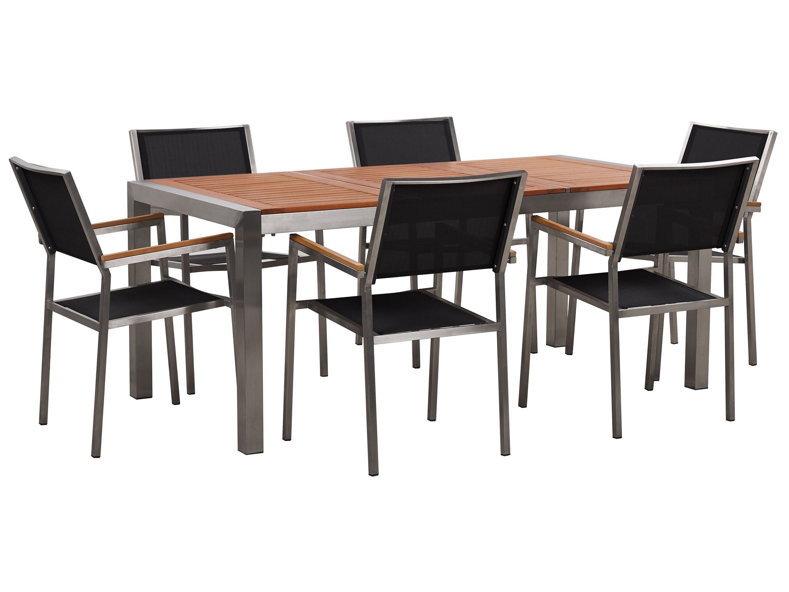 6 Seater Garden Dining Set Eucalyptus Wood Top with Black Chairs GROSSETO - Gemini Interiors