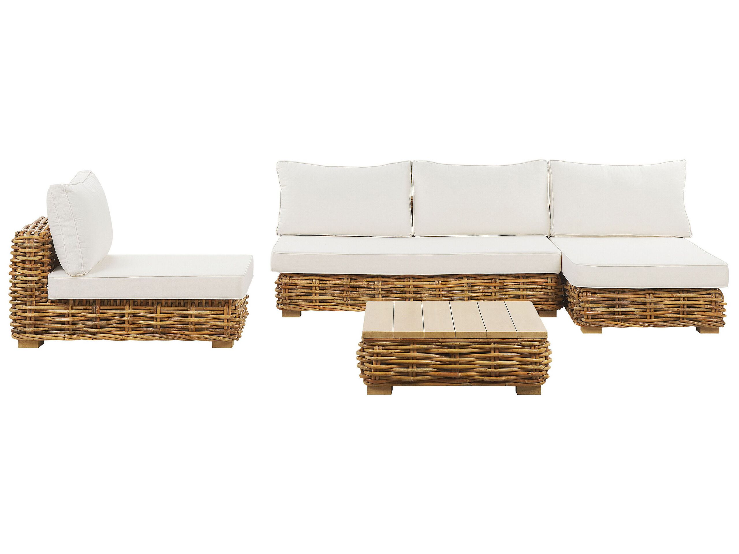 Left Hand 4 Seater Rattan Modular Garden Sofa Set Natural VARALLO - Gemini Interiors