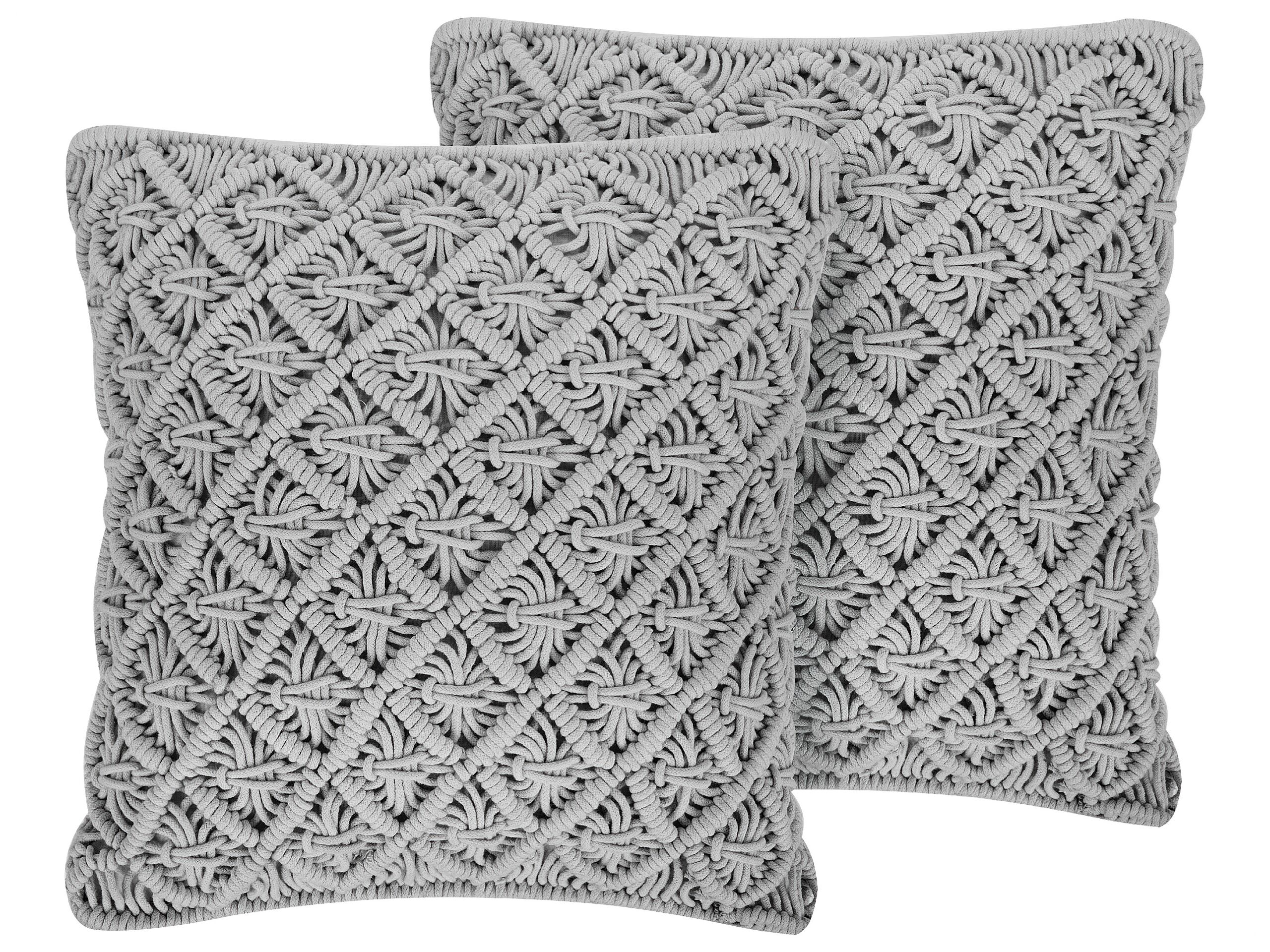 Set of 2 Cotton Macramé Cushions 45x40cm Grey - Gemini Interiors