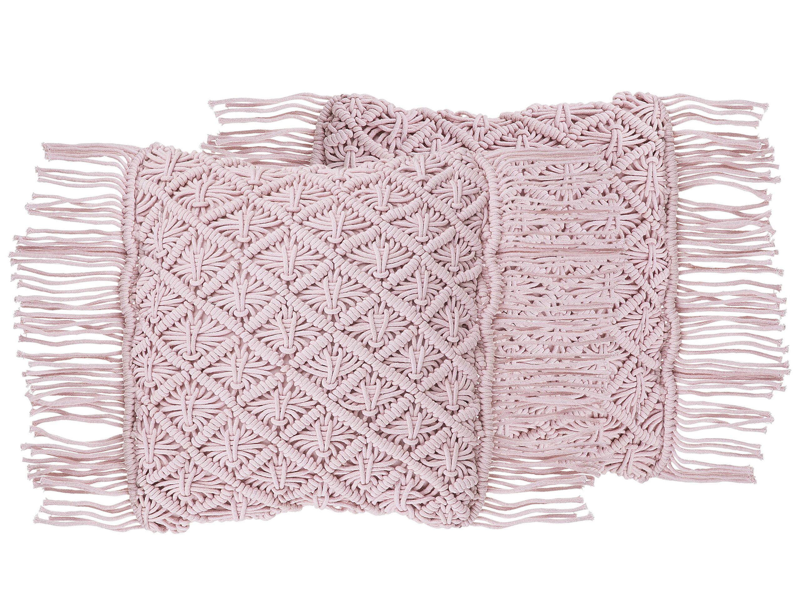 Set of 2 Cotton Macramé Cushions with Tassels 40x40cm Pink - Gemini Interiors