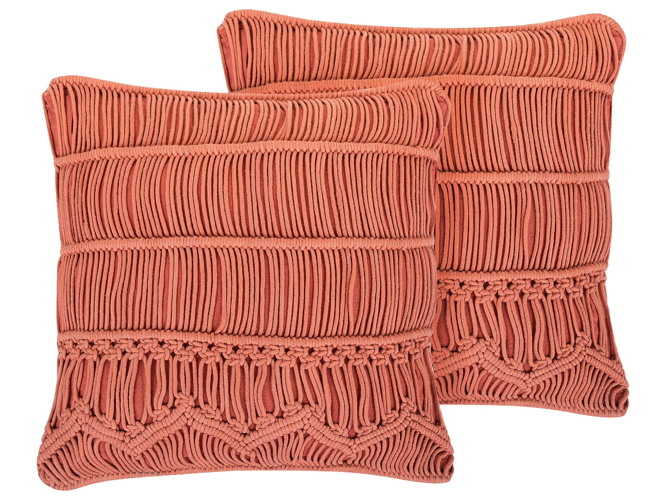 Set of 2 Cotton Macrame Cushions 45x45cm Orange - Gemini Interiors