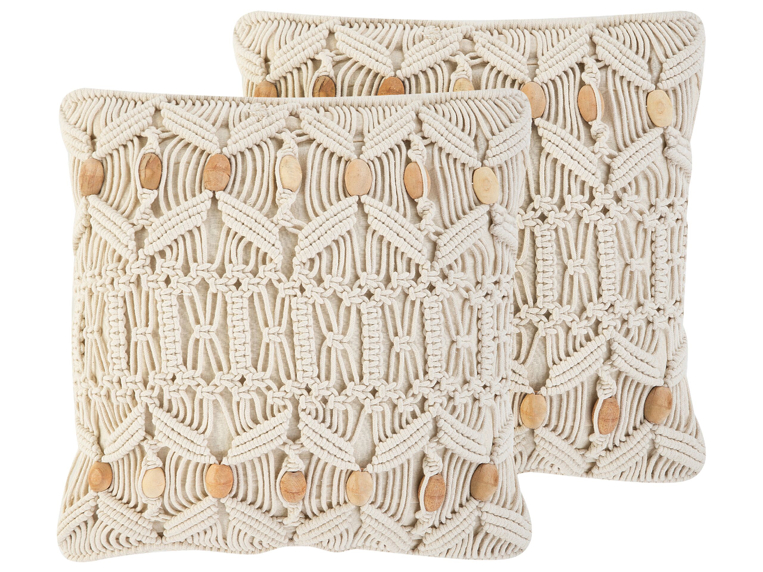 Set of 2 Cotton Macrame Cushions 45x45cm Beige - Gemini Interiors