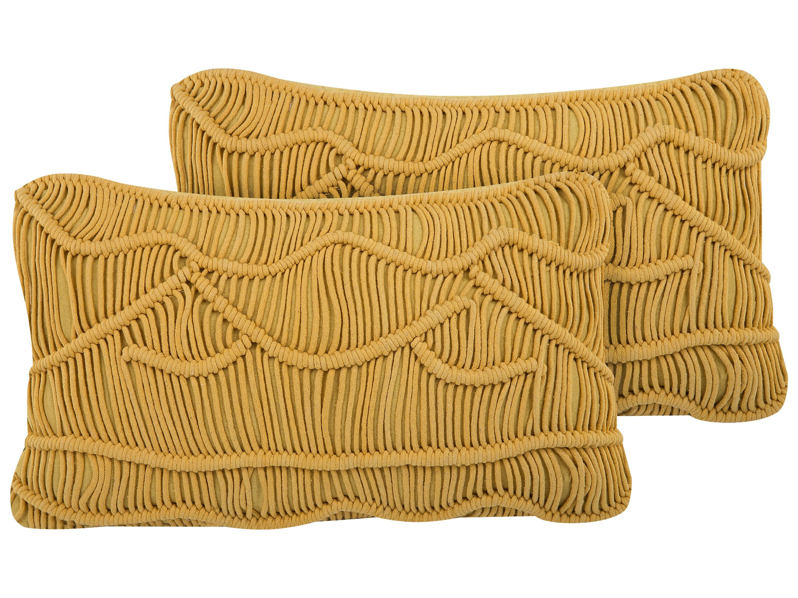 Set of 2 Cotton Macramé Cushions 30x50cm Yellow - Gemini Interiors