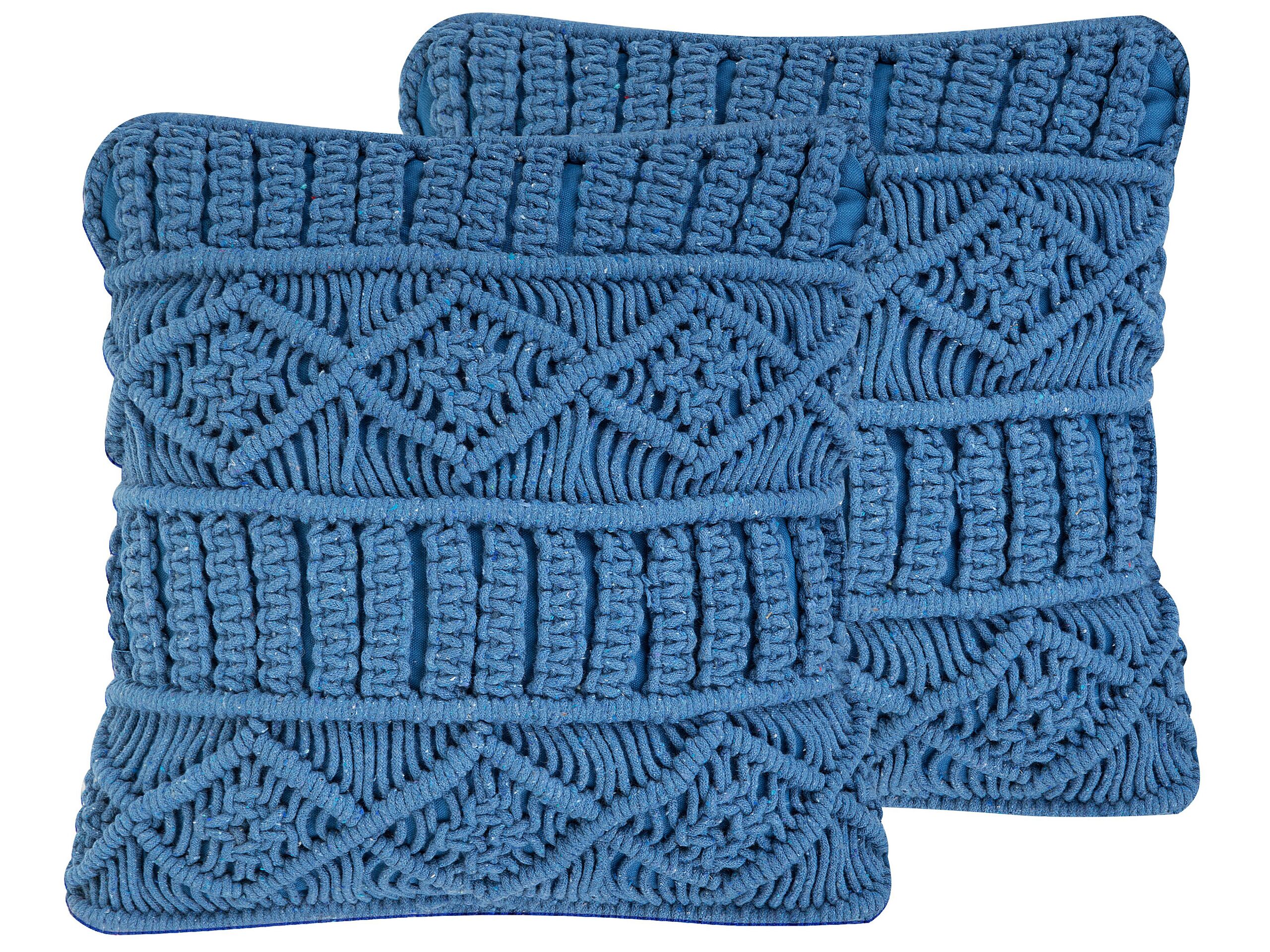 Set of 2 Cotton Macramé Cushions 45x45cm Blue - Gemini Interiors