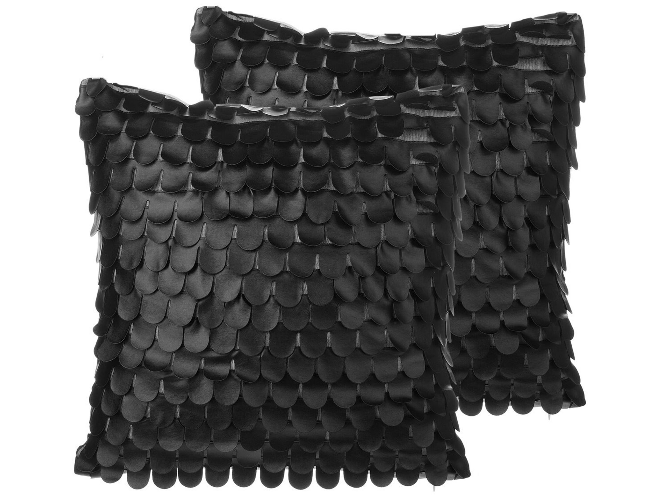 Set of 2 Faux Leather Fish Scale Cushions 45x45cm Black - Gemini Interiors