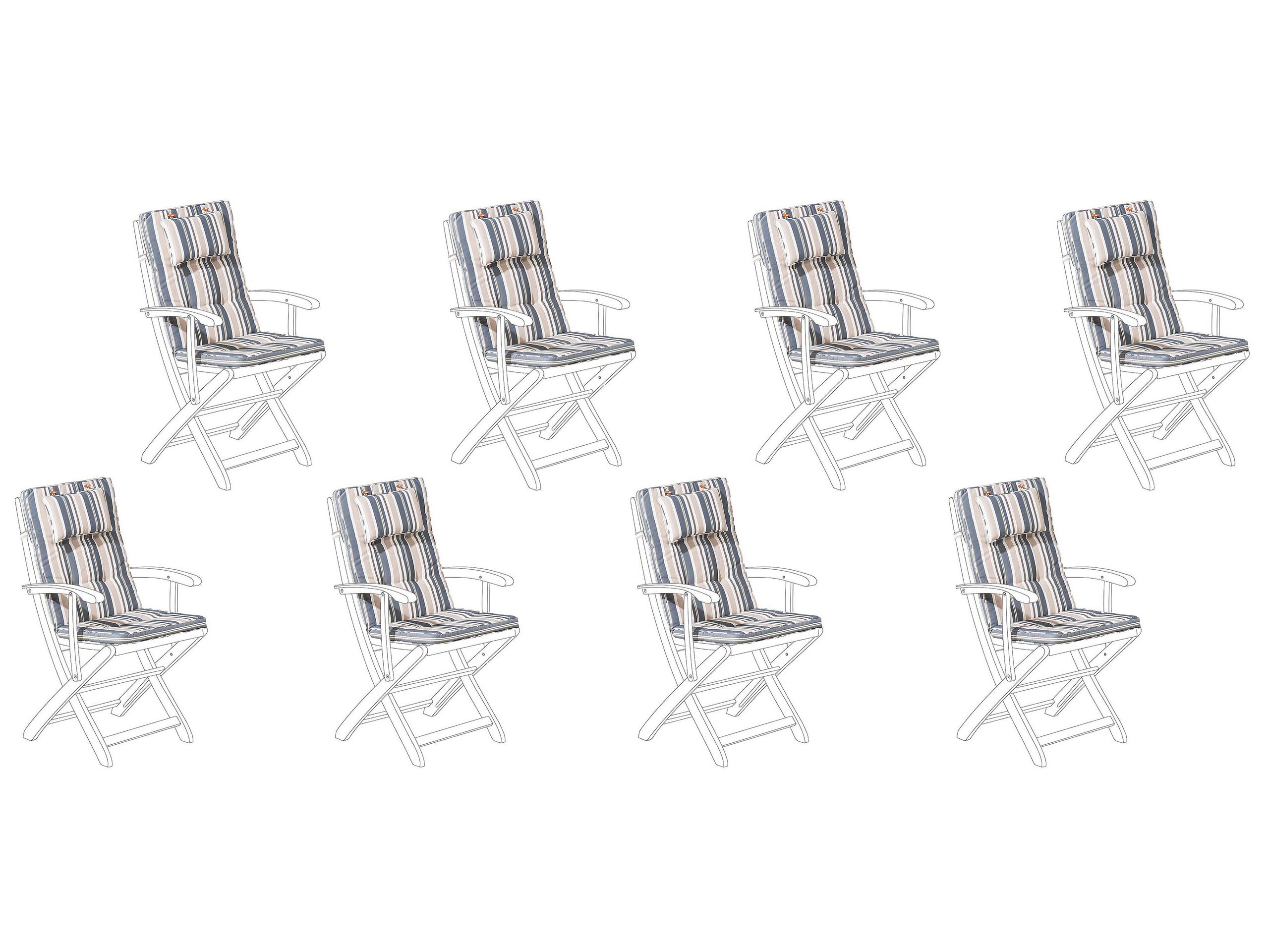 Set of 8 Outdoor Seat/Back Cushions Blue Stripes MAUI - Gemini Interiors