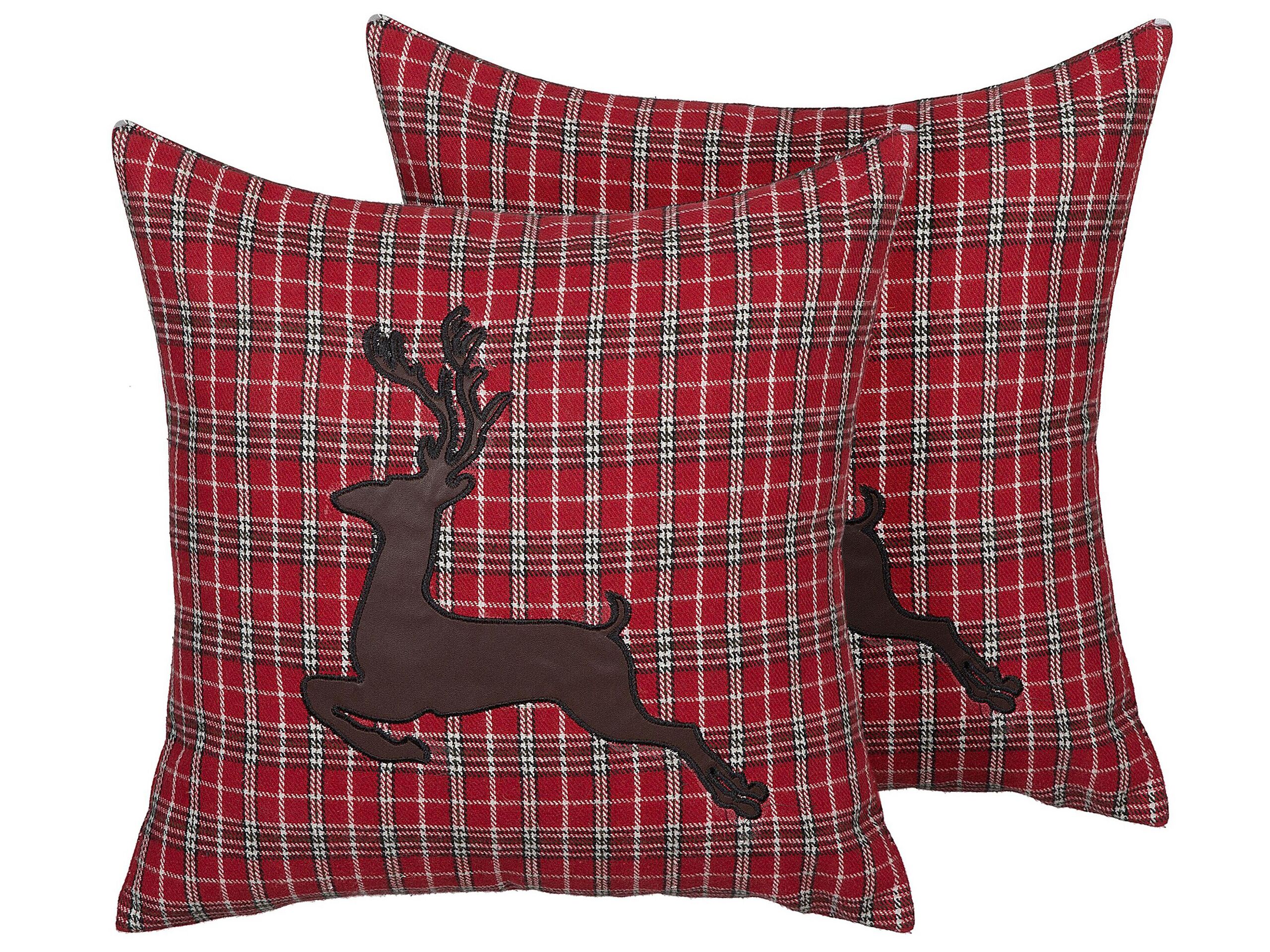 Set of 2 Cushions Reindeer Motif 45x45cm Red - Gemini Interiors