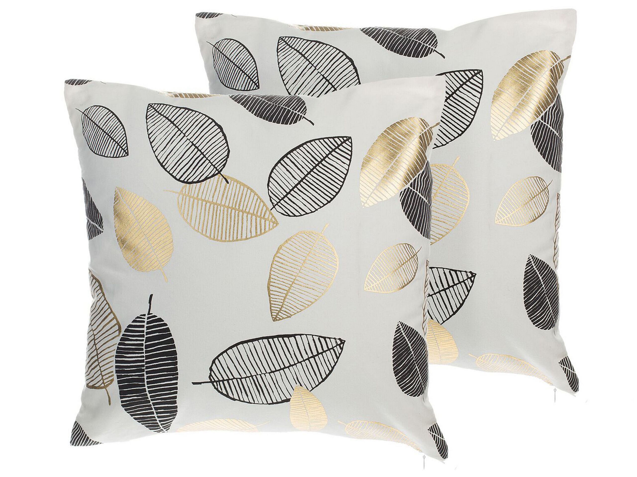 Set of 2 Cushions Leaf Pattern 45x45cm Black and Gold - Gemini Interiors