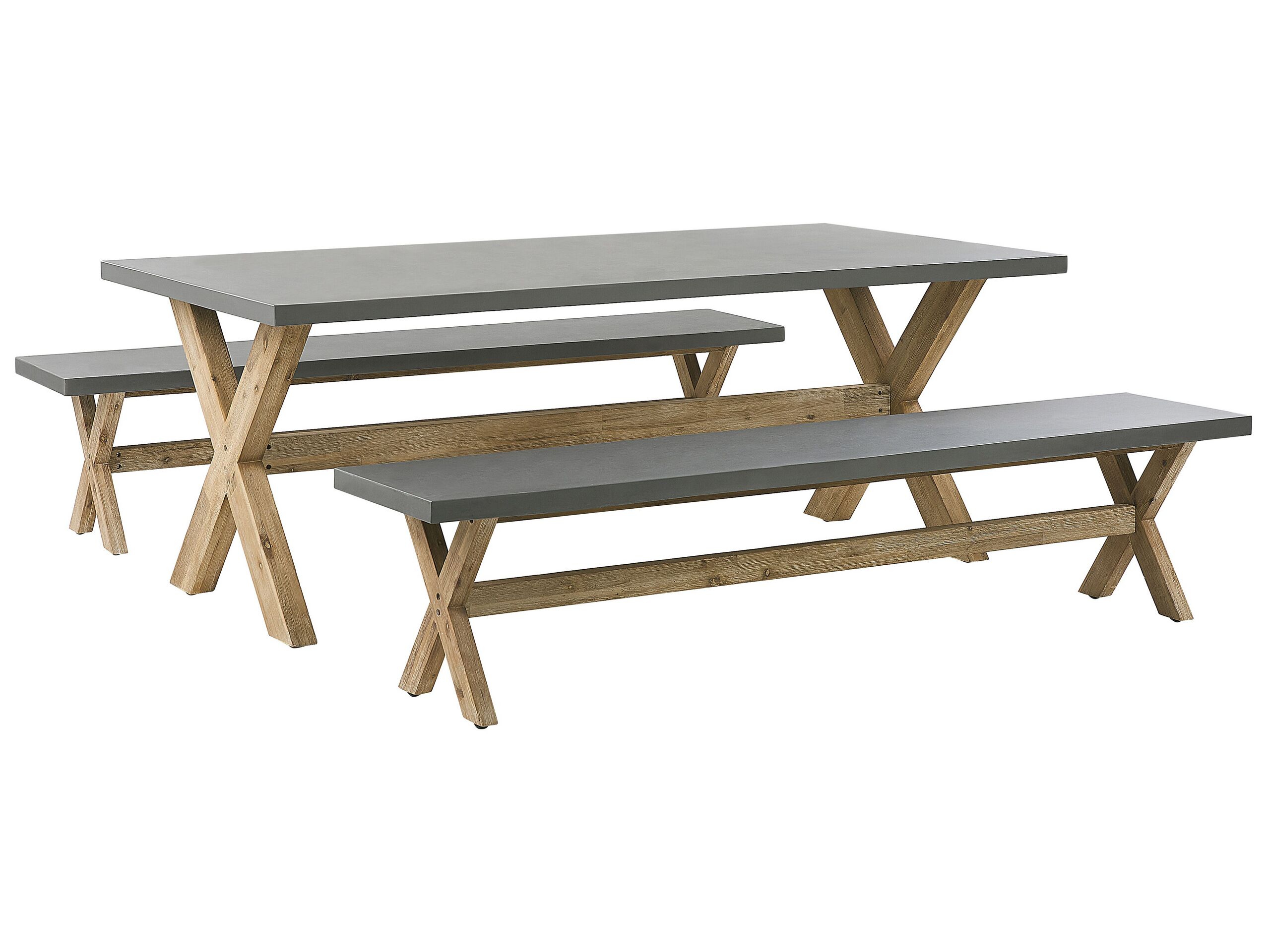 6 Seater Concrete Garden Dining Set Benches Grey OLBIA - Gemini Interiors