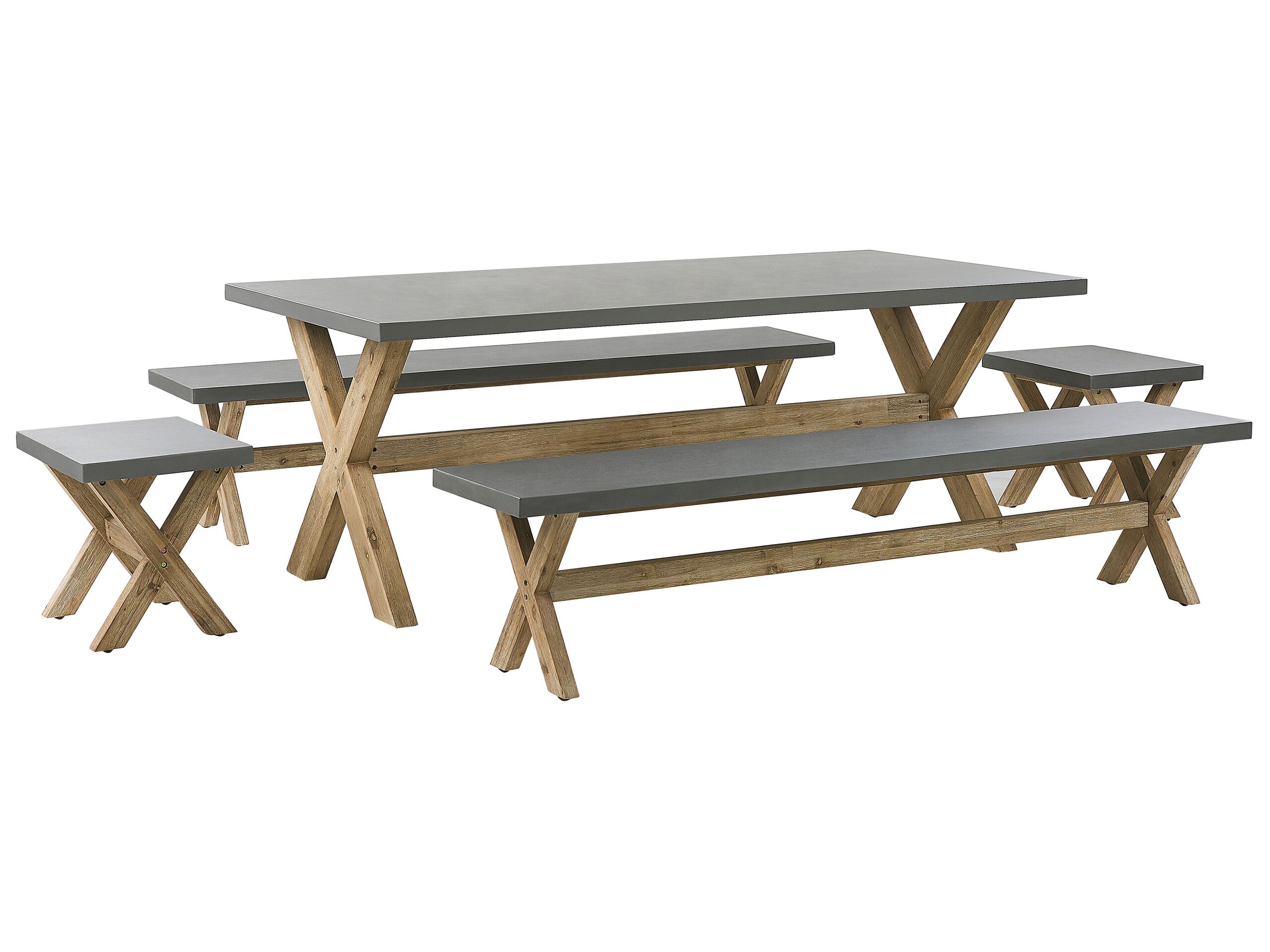 8 Seater Concrete Garden Dining Set Benches and Stools Grey OLBIA - Gemini Interiors