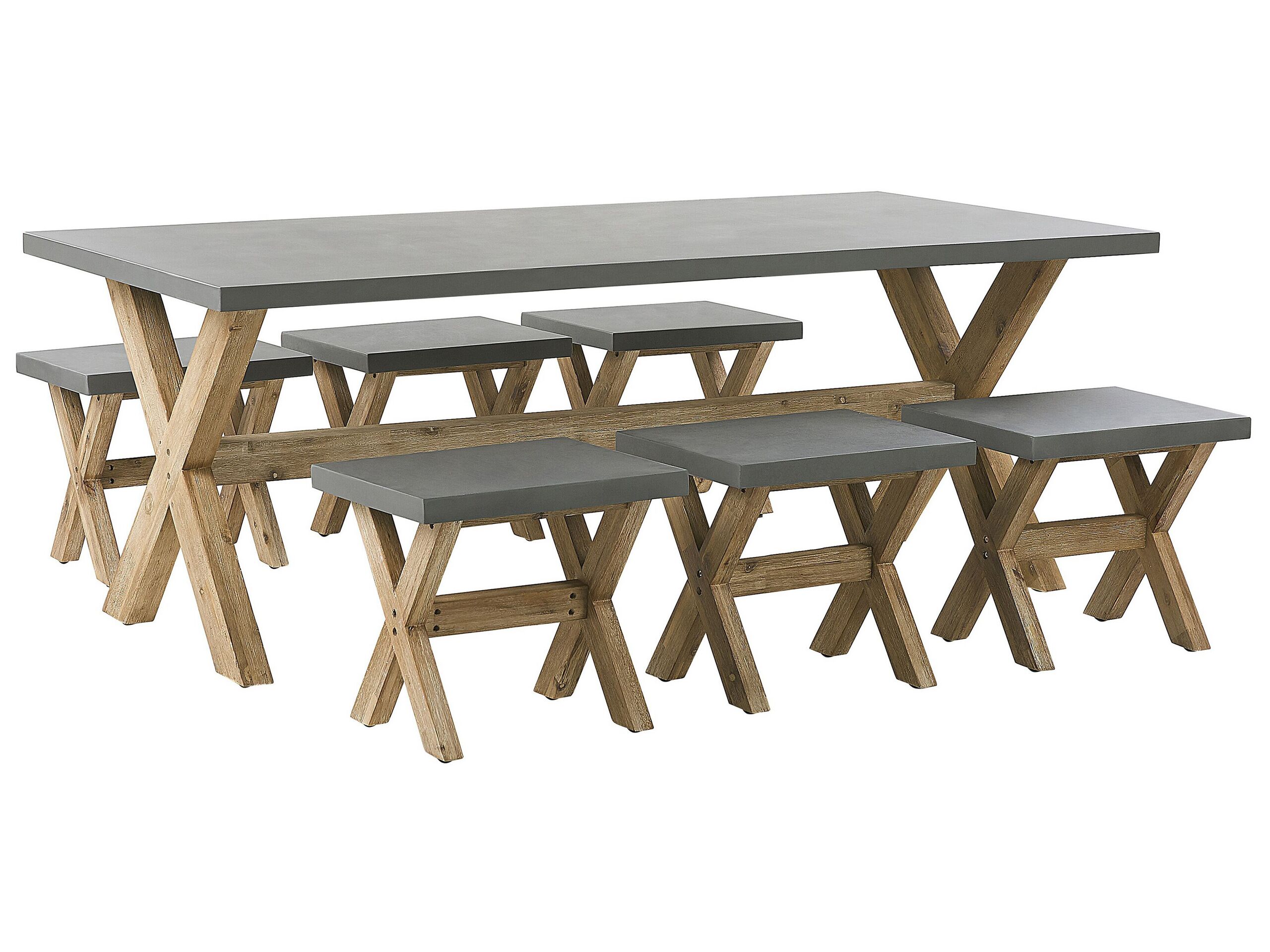 6 Seater Concrete Garden Dining Set Grey OLBIA - Gemini Interiors