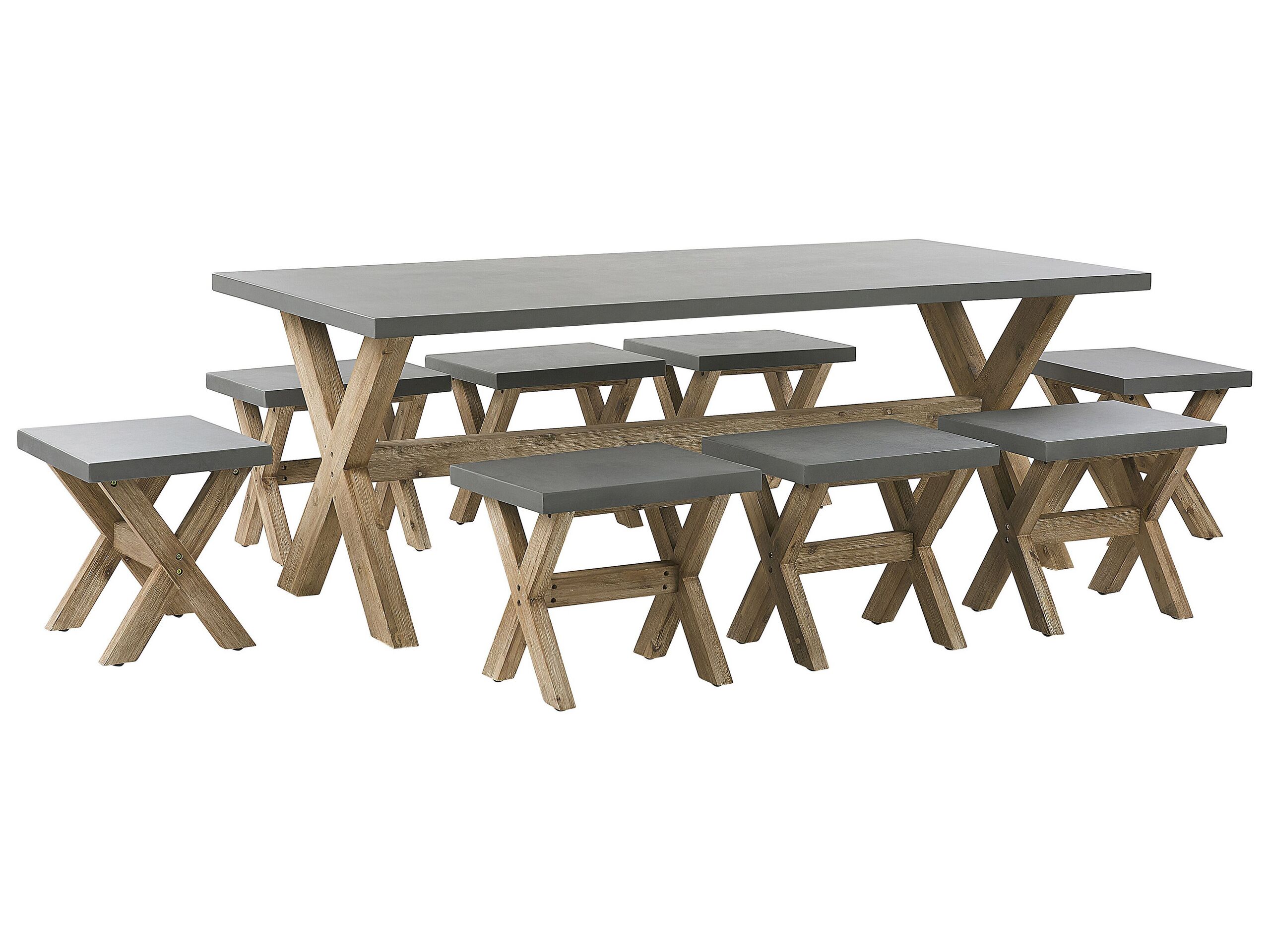 8 Seater Concrete Garden Dining Set Grey OLBIA - Gemini Interiors