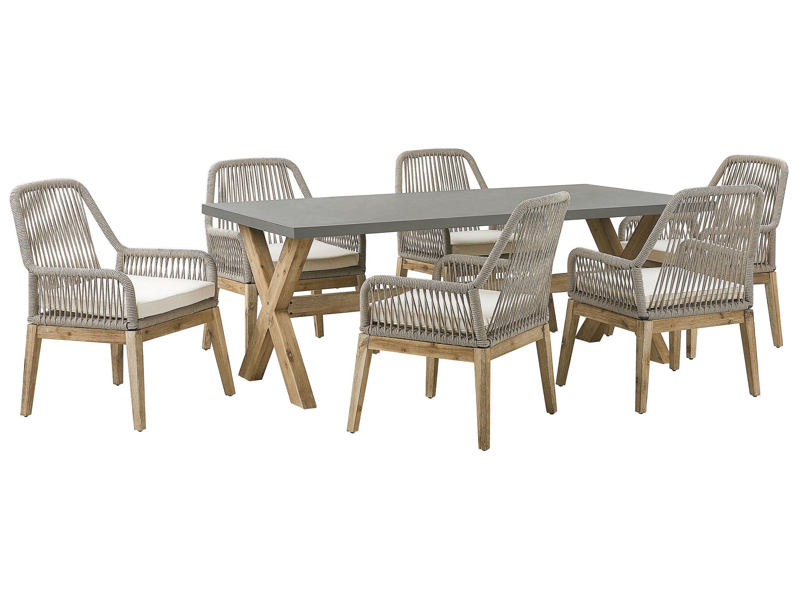 6 Seater Concrete Garden Dining Set with Chairs Beige OLBIA - Gemini Interiors