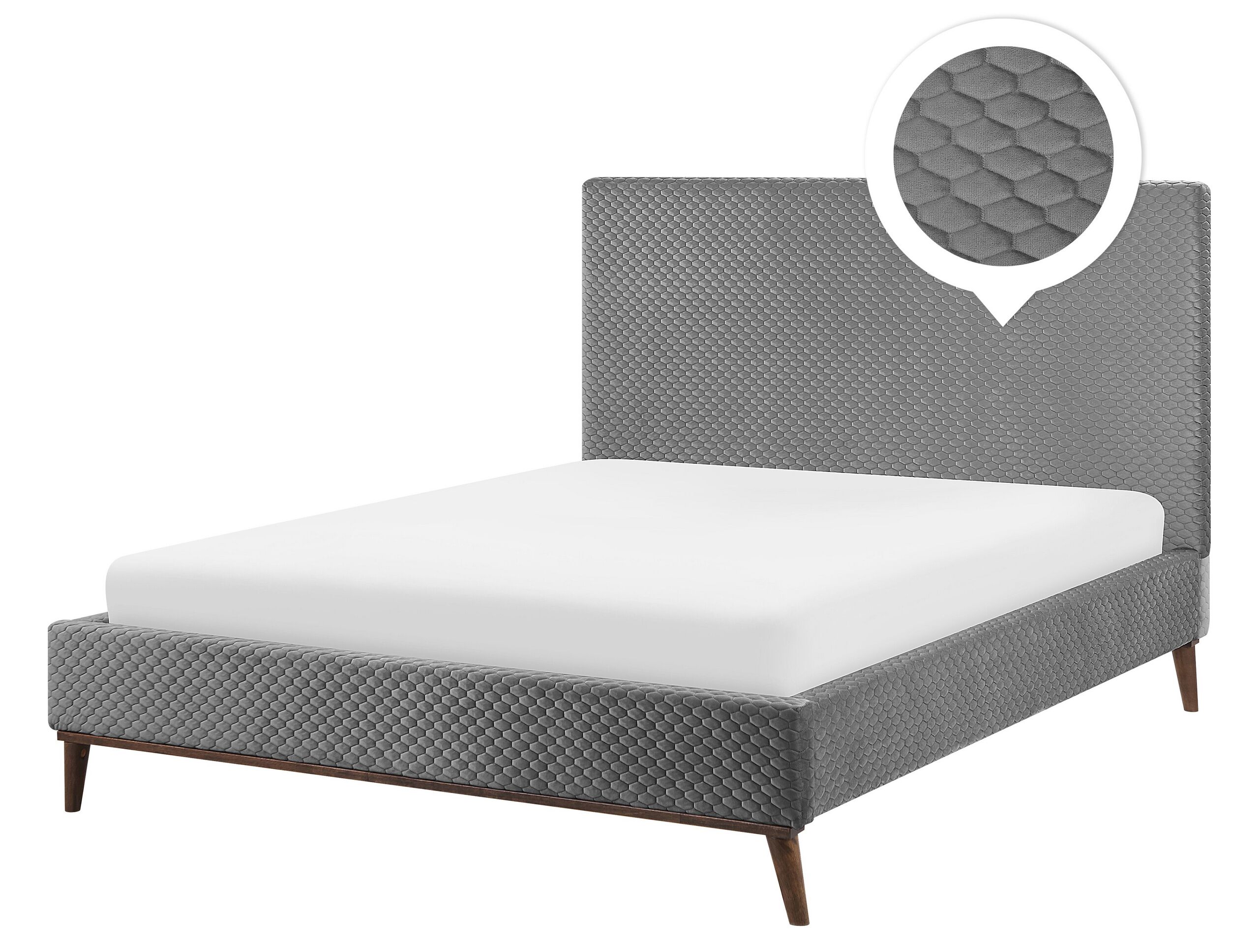 Velvet EU Double Size Bed Light Grey BAYONNE - Gemini Interiors