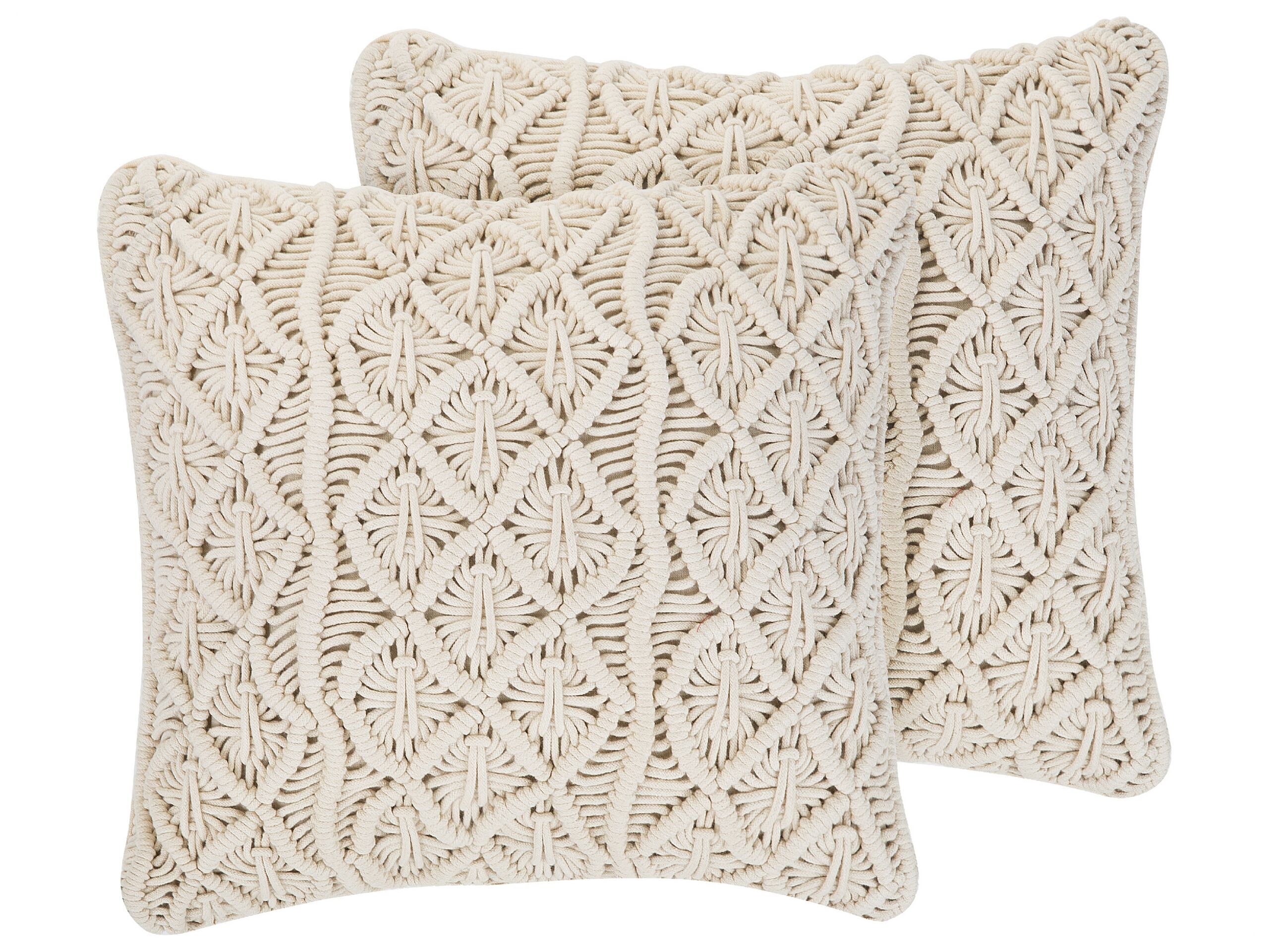 Set of 2 Cotton Macrame Cushions 45x45cm Light Beige - Gemini Interiors