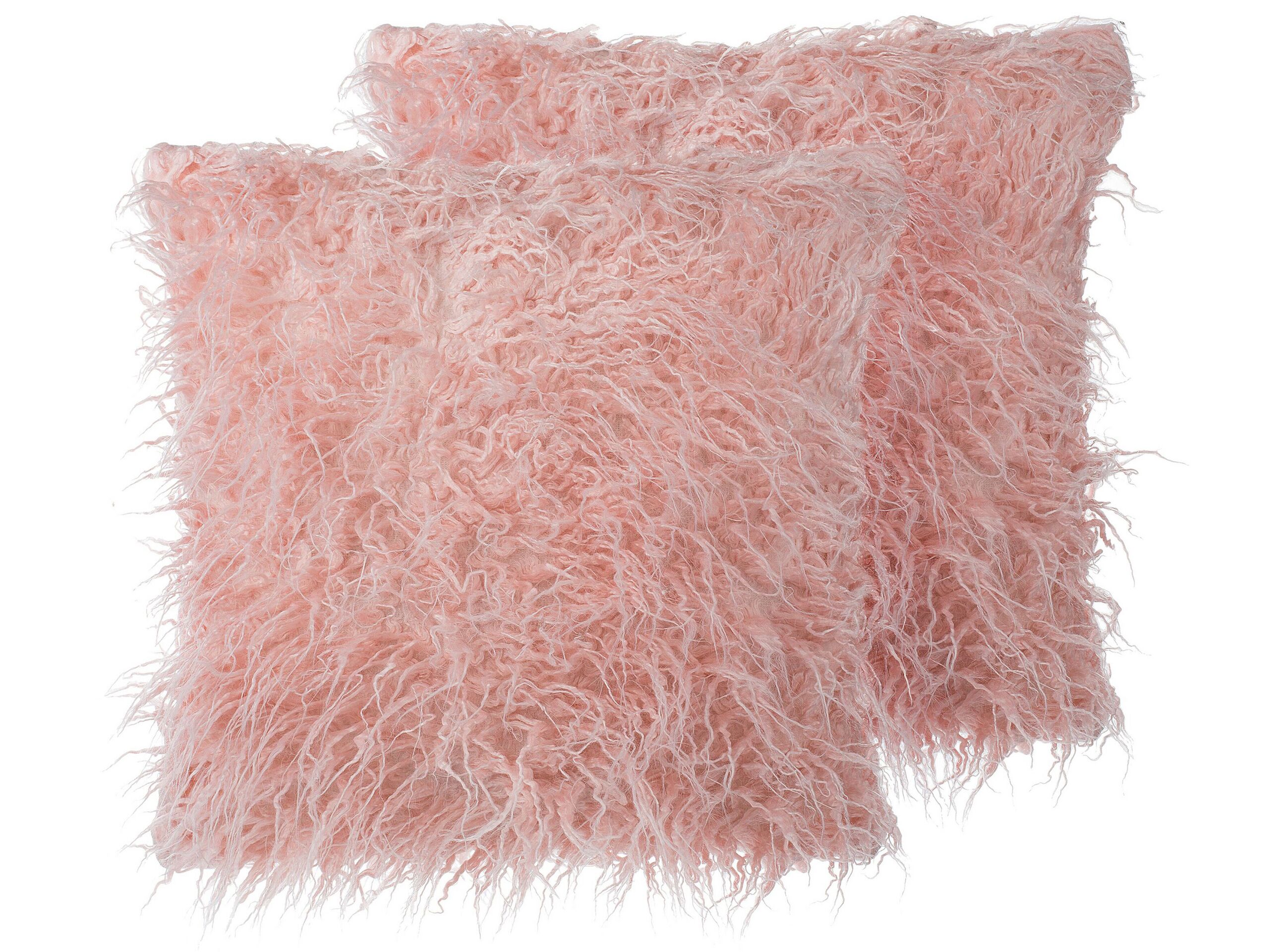 Set of 2 Faux Fur Cushions 45x45cm Pink - Gemini Interiors