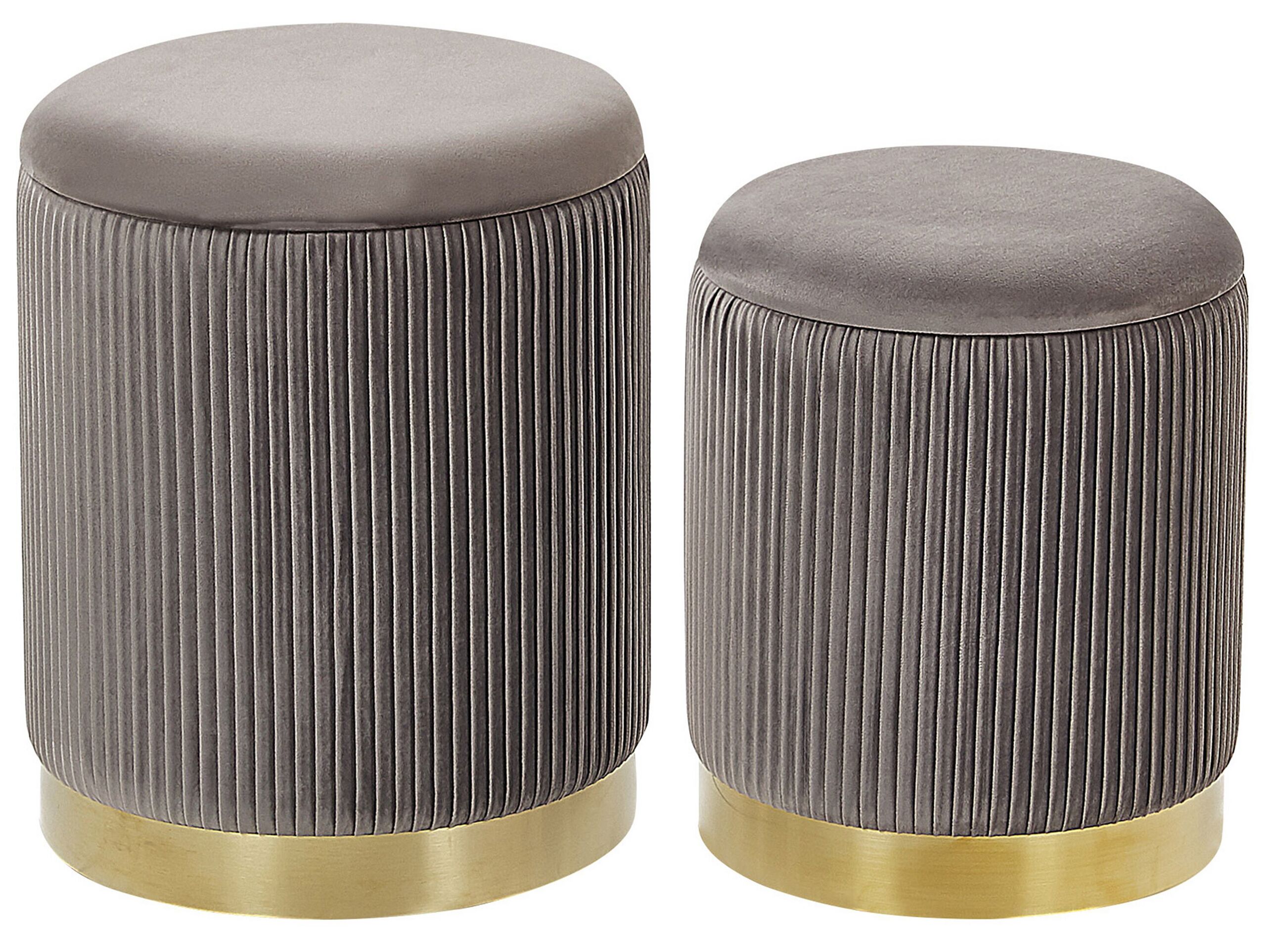 Set of 2 Velvet Storage Pouffes Grey MIRAMAR - Gemini Interiors