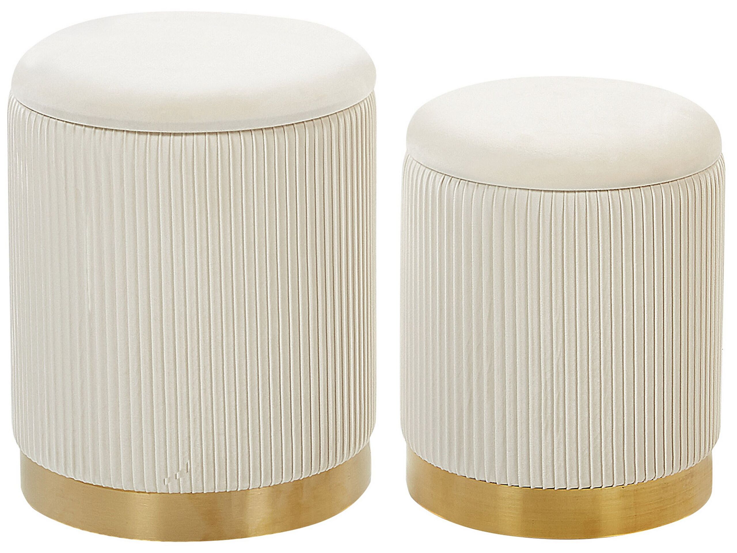 Set of 2 Velvet Storage Pouffes White MIRAMAR - Gemini Interiors
