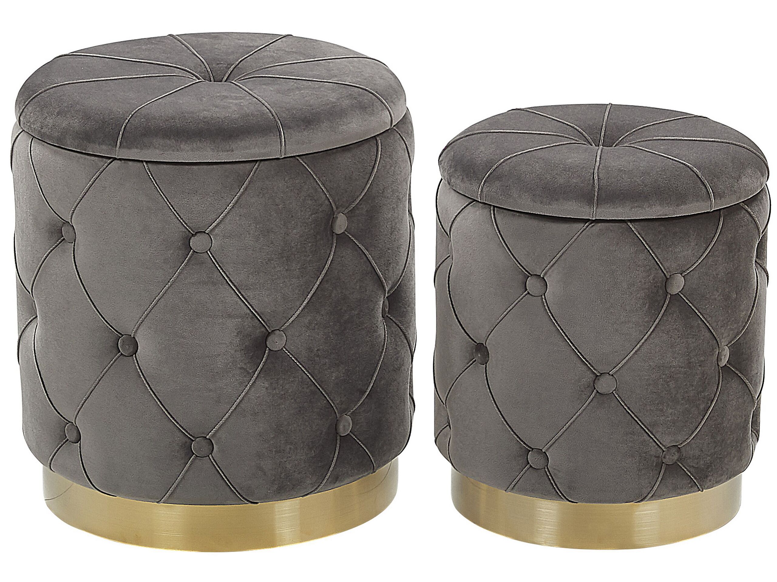 Set of 2 Storage Pouffes Grey PUEBLO - Gemini Interiors