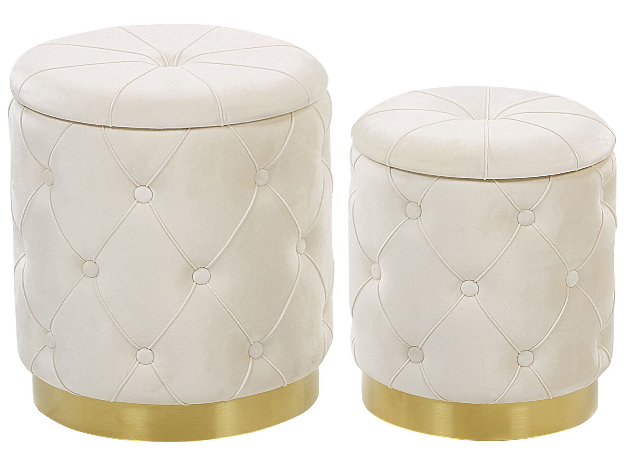Set of 2 Storage Pouffes White PUEBLO - Gemini Interiors