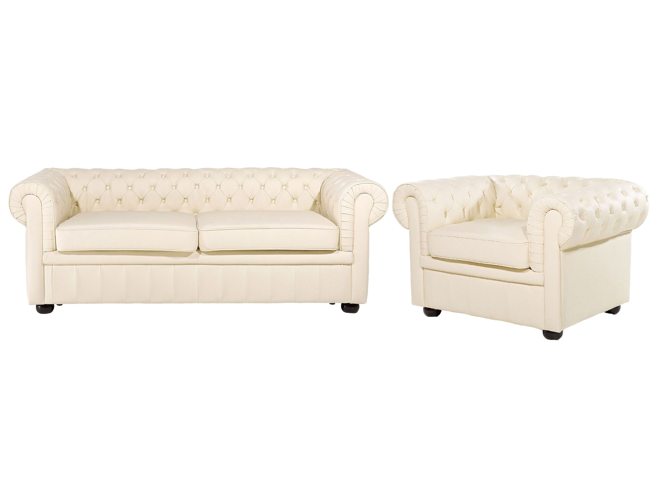 Leather Living Room Set Cream CHESTERFIELD - Gemini Interiors