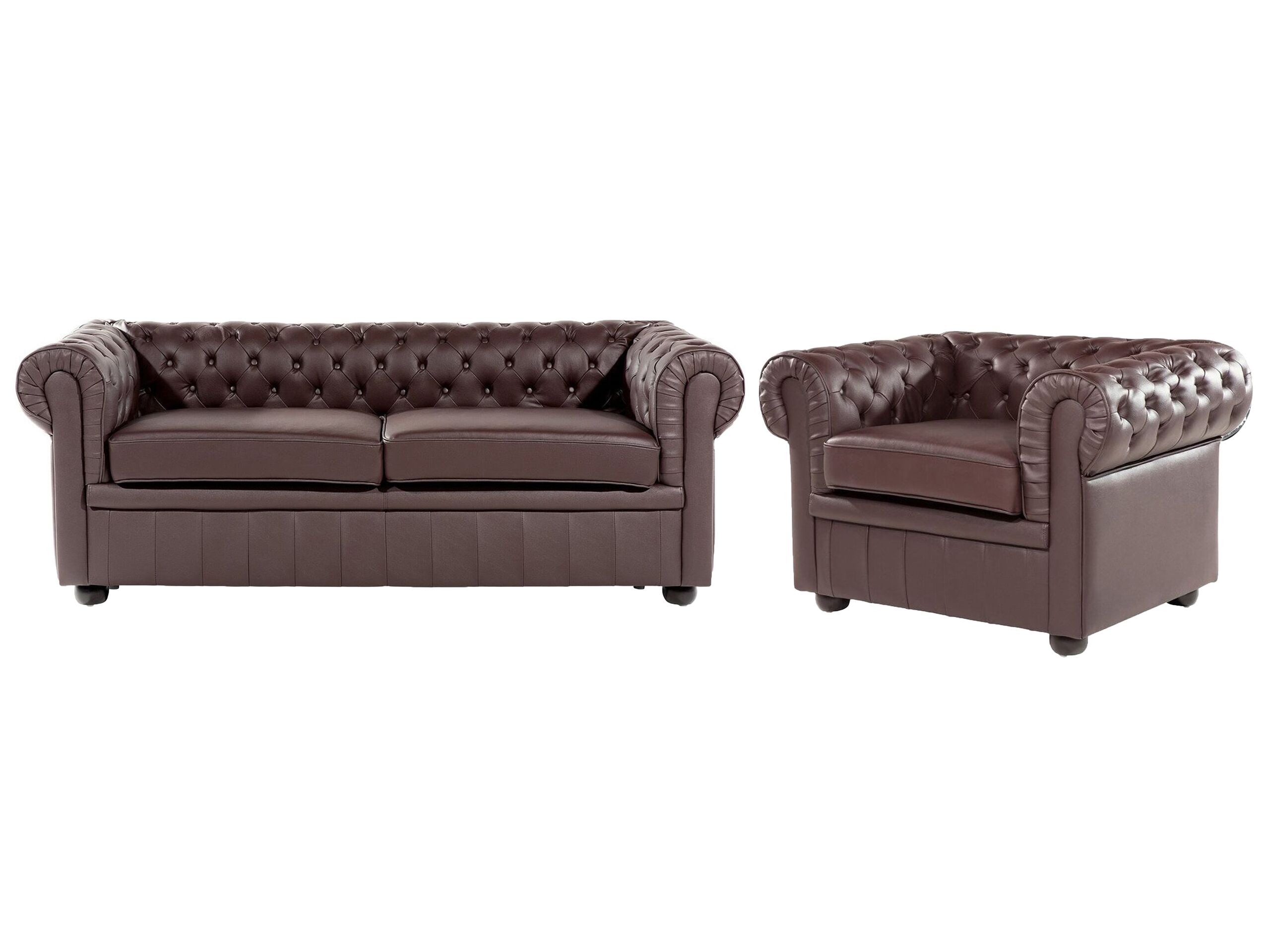 Leather Living Room Set Brown CHESTERFIELD - Gemini Interiors