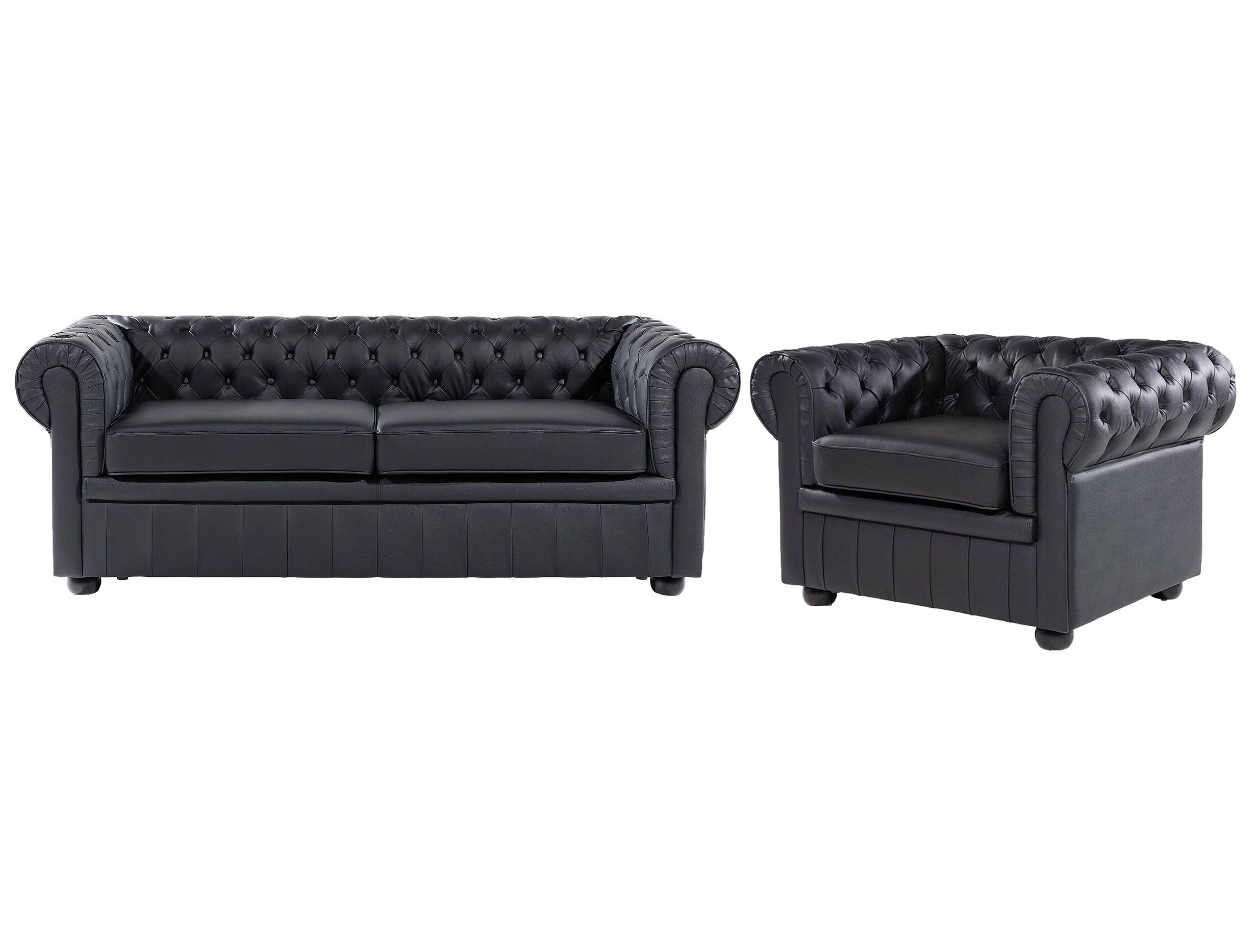 Leather Living Room Set Black CHESTERFIELD - Gemini Interiors