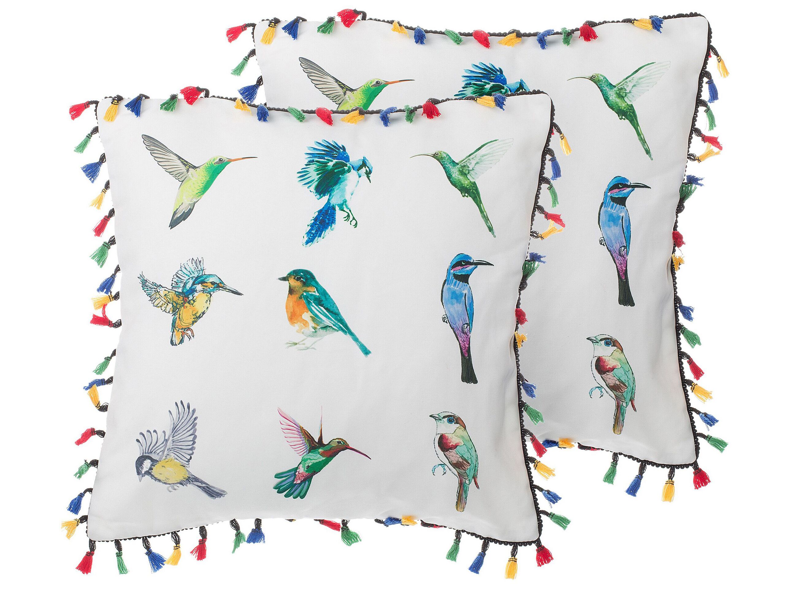 Set of 2 Cushions Bird Motif 45x45cm White - Gemini Interiors