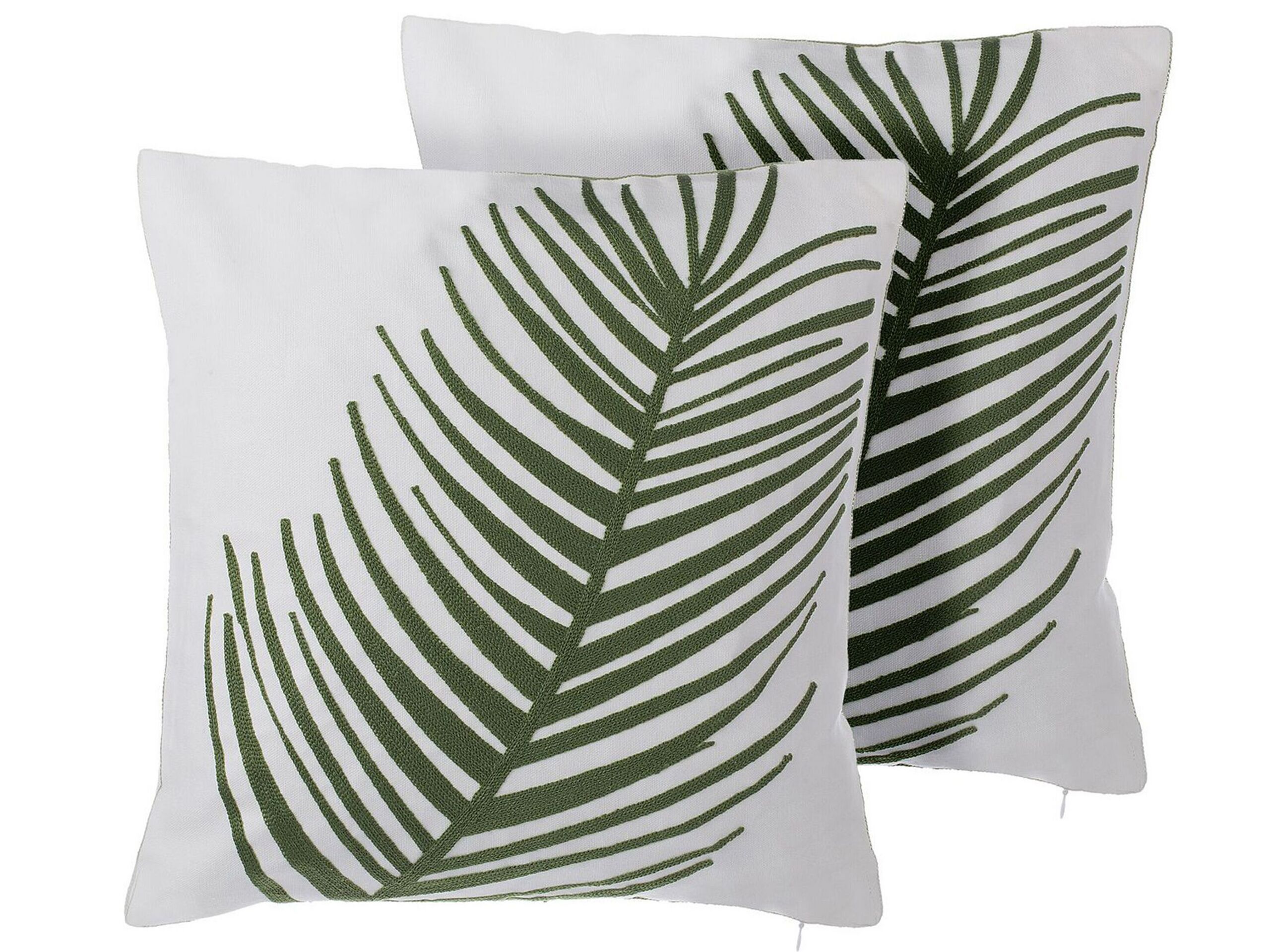 Set of 2 Cotton Cushions Leaf Pattern 45x45cm White and Green - Gemini Interiors