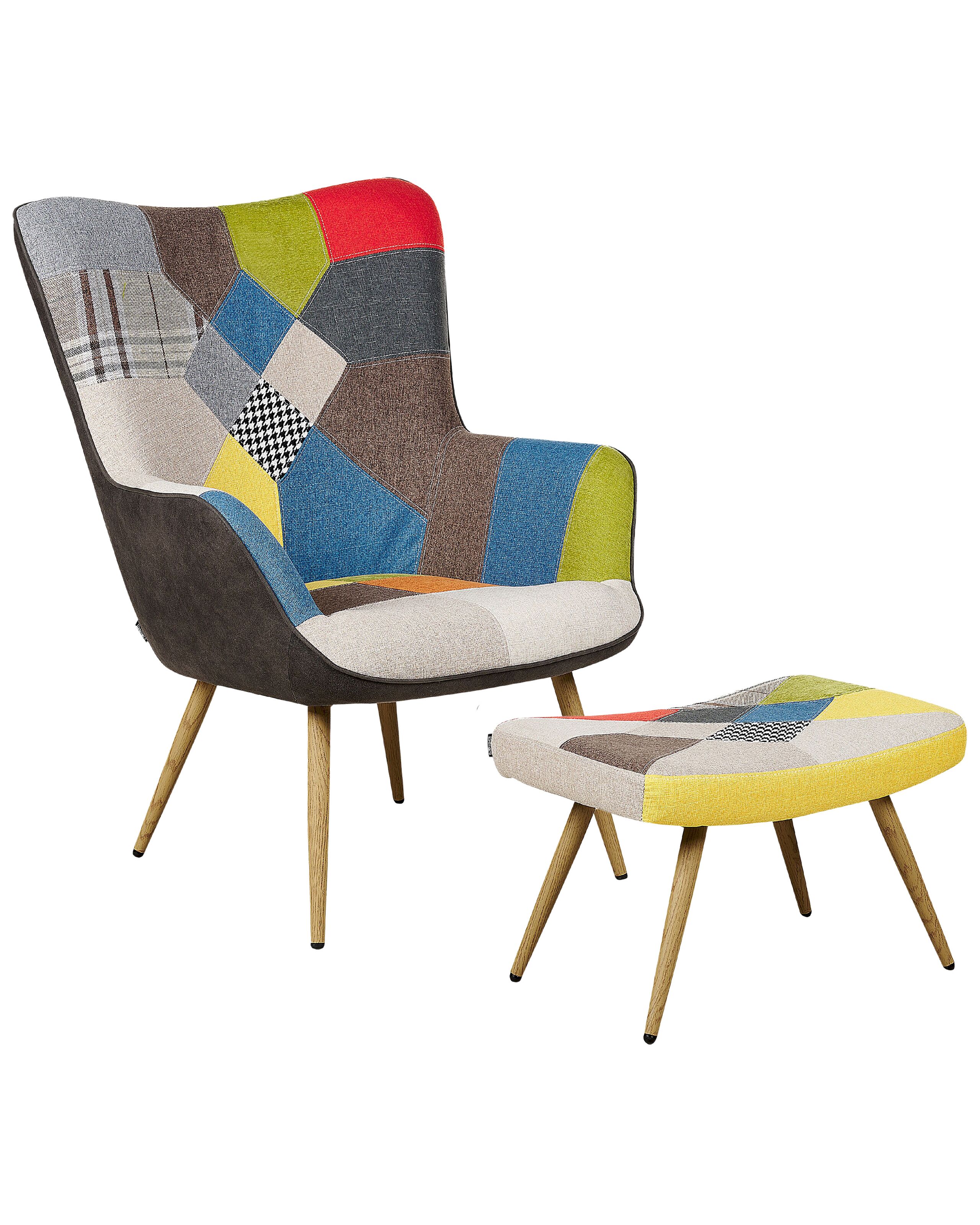 Wingback Chair with Footstool Patchwork Multicolour VEJLE II - Gemini Interiors