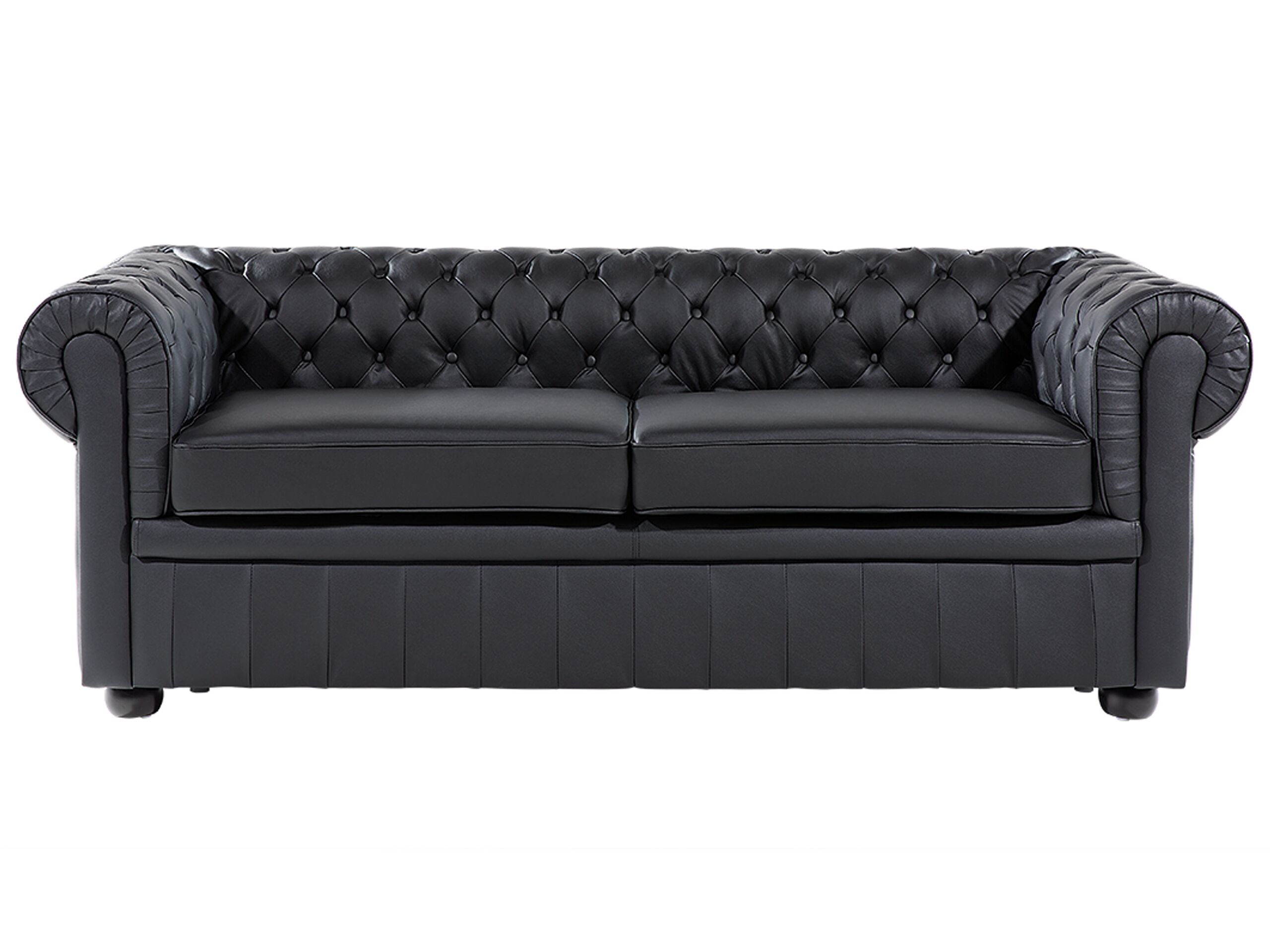 3 Seater Leather Sofa Black CHESTERFIELD - Gemini Interiors