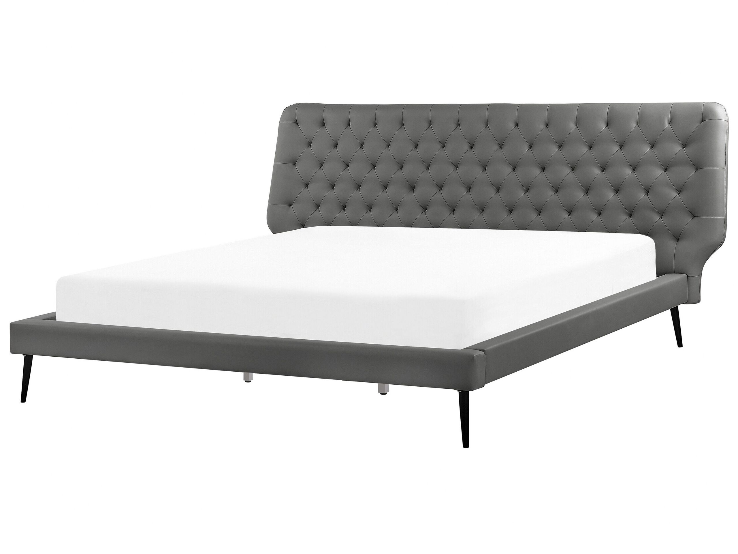 Faux Leather EU Super King Size Bed Grey ESSONNE - Gemini Interiors
