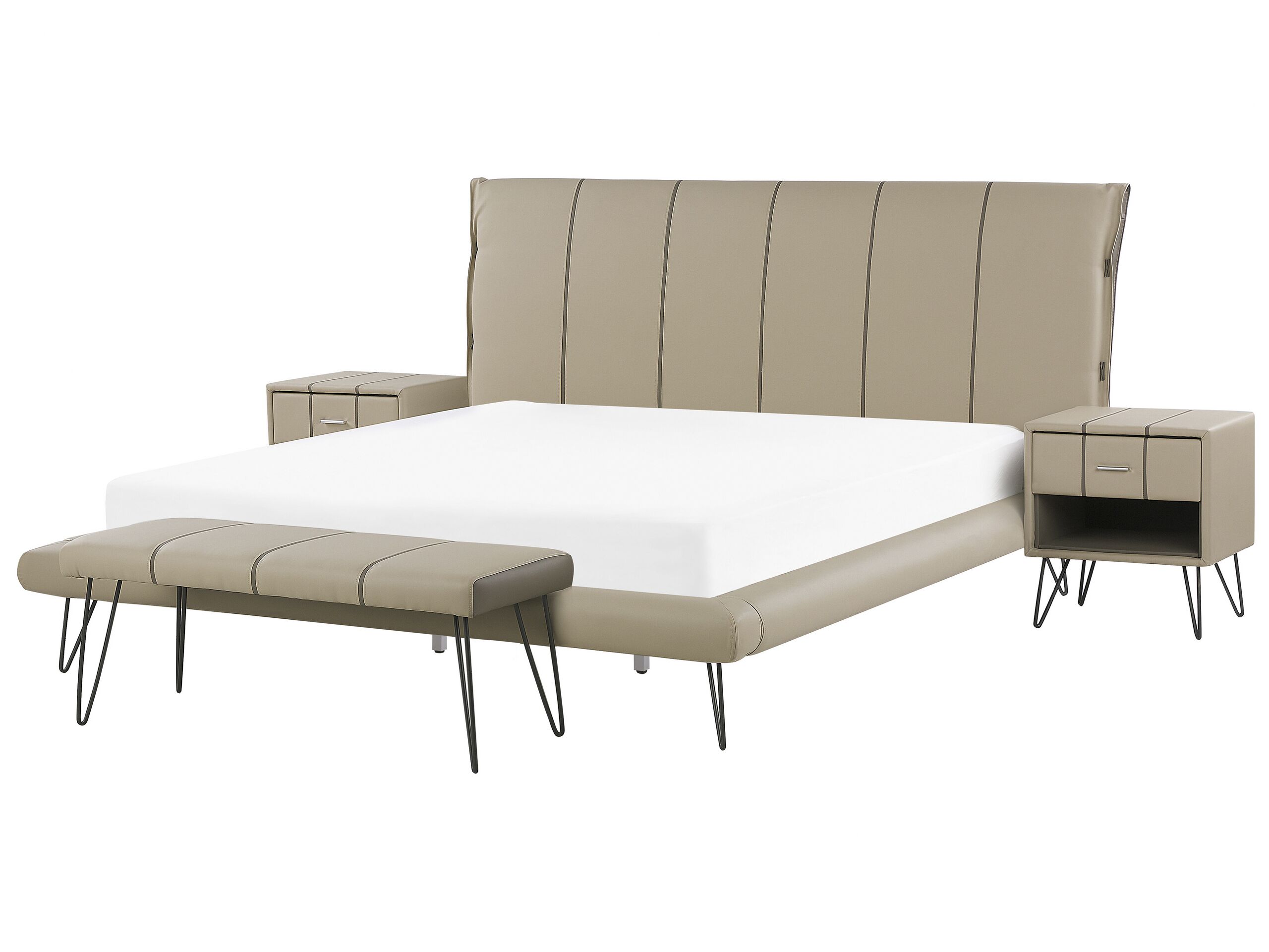 4 Piece Bedroom Set Faux Leather EU Super King Size Beige BETIN - Gemini Interiors