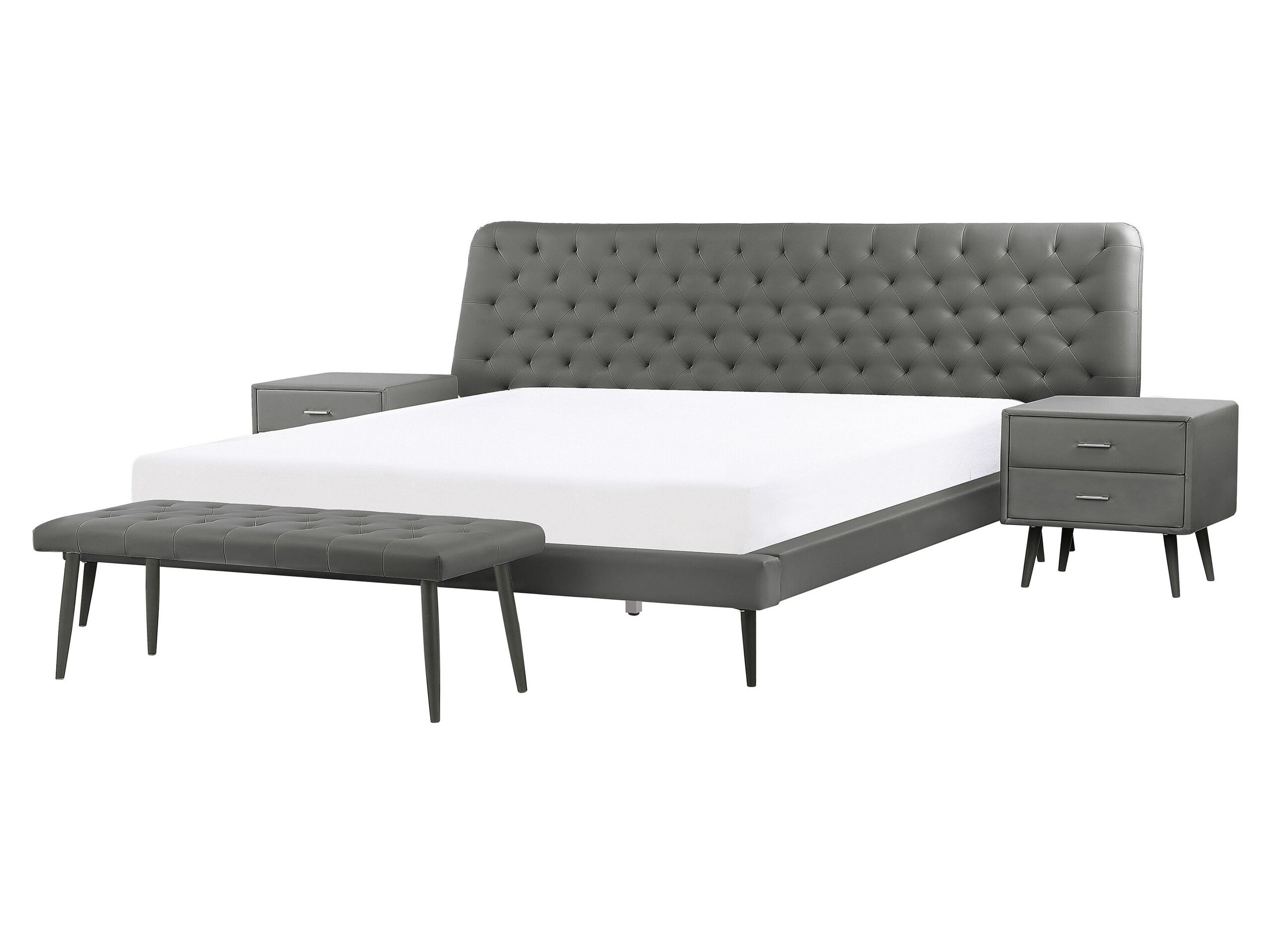 4 Piece Bedroom Set Faux Leather EU King Size Grey ESSONNE - Gemini Interiors