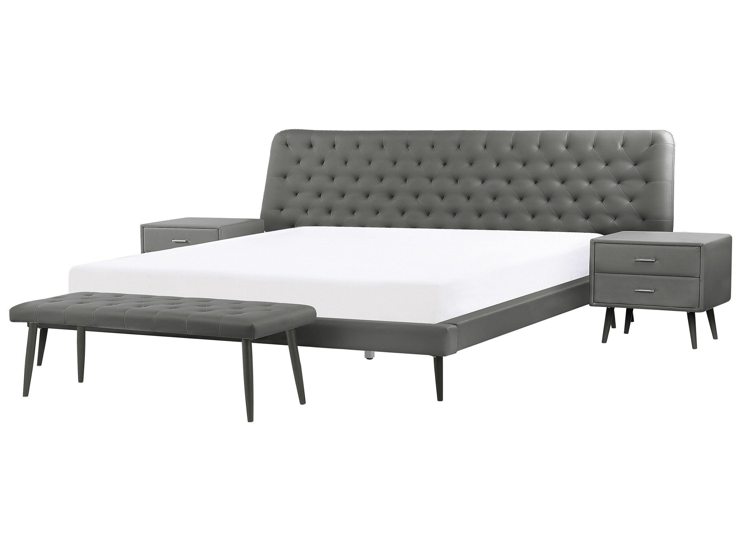 4 Piece Bedroom Set Faux Leather EU Super King Size Grey ESSONNE - Gemini Interiors