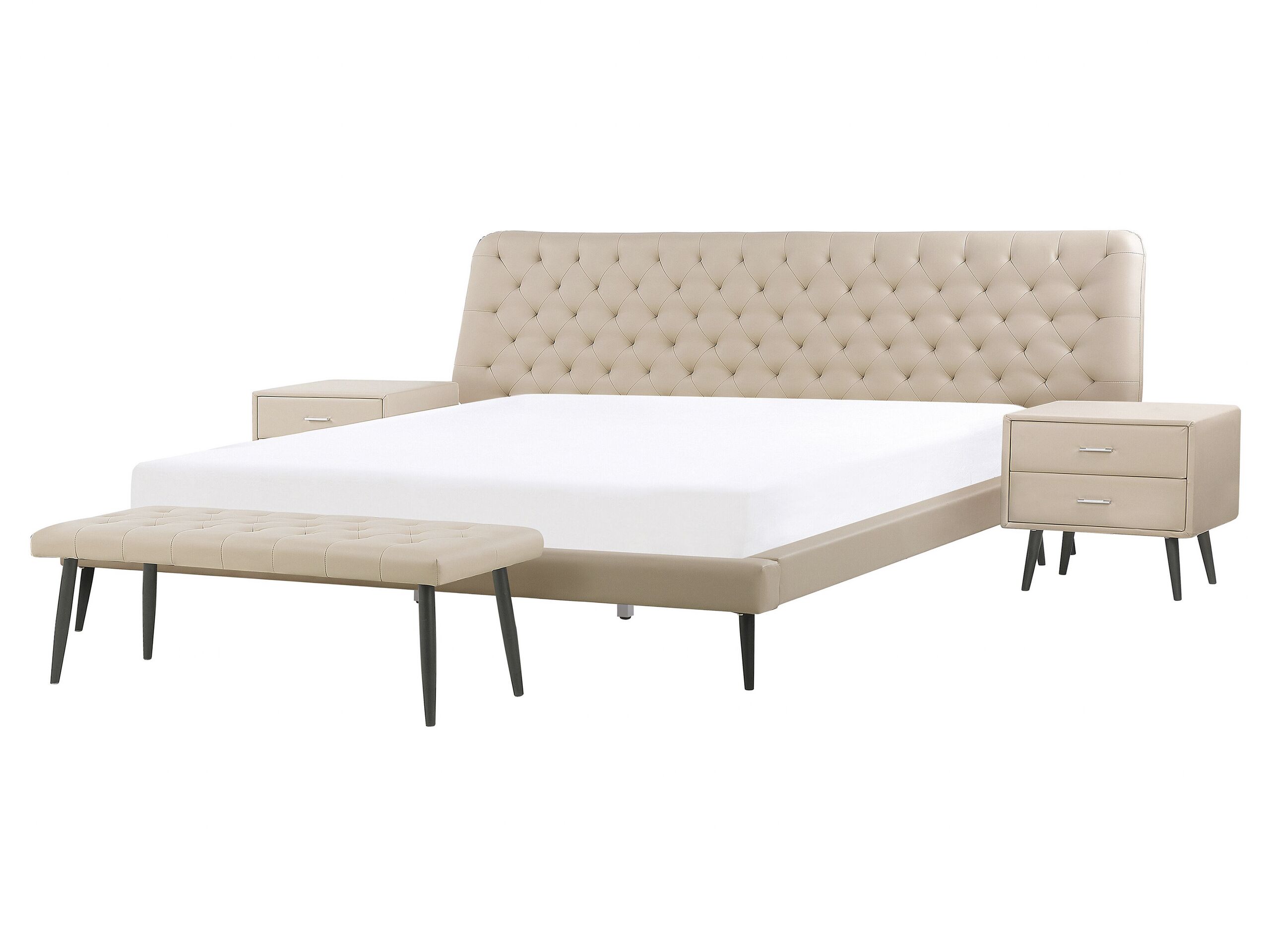 4 Piece Bedroom Set Faux Leather EU King Size Beige ESSONNE - Gemini Interiors