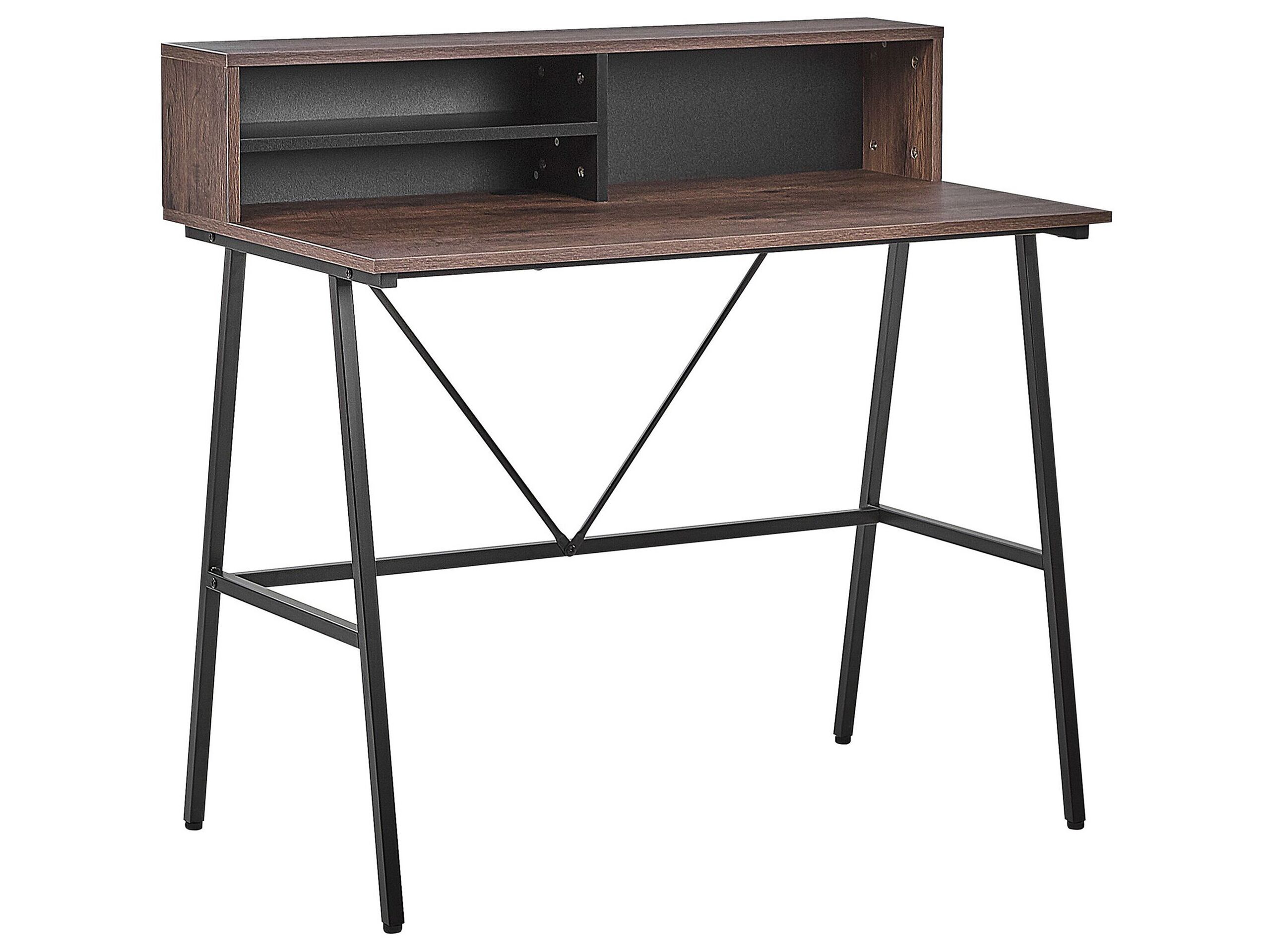 Home Office Desk with Shelves 100 x 50 cm Dark Wood HARISON - Gemini Interiors